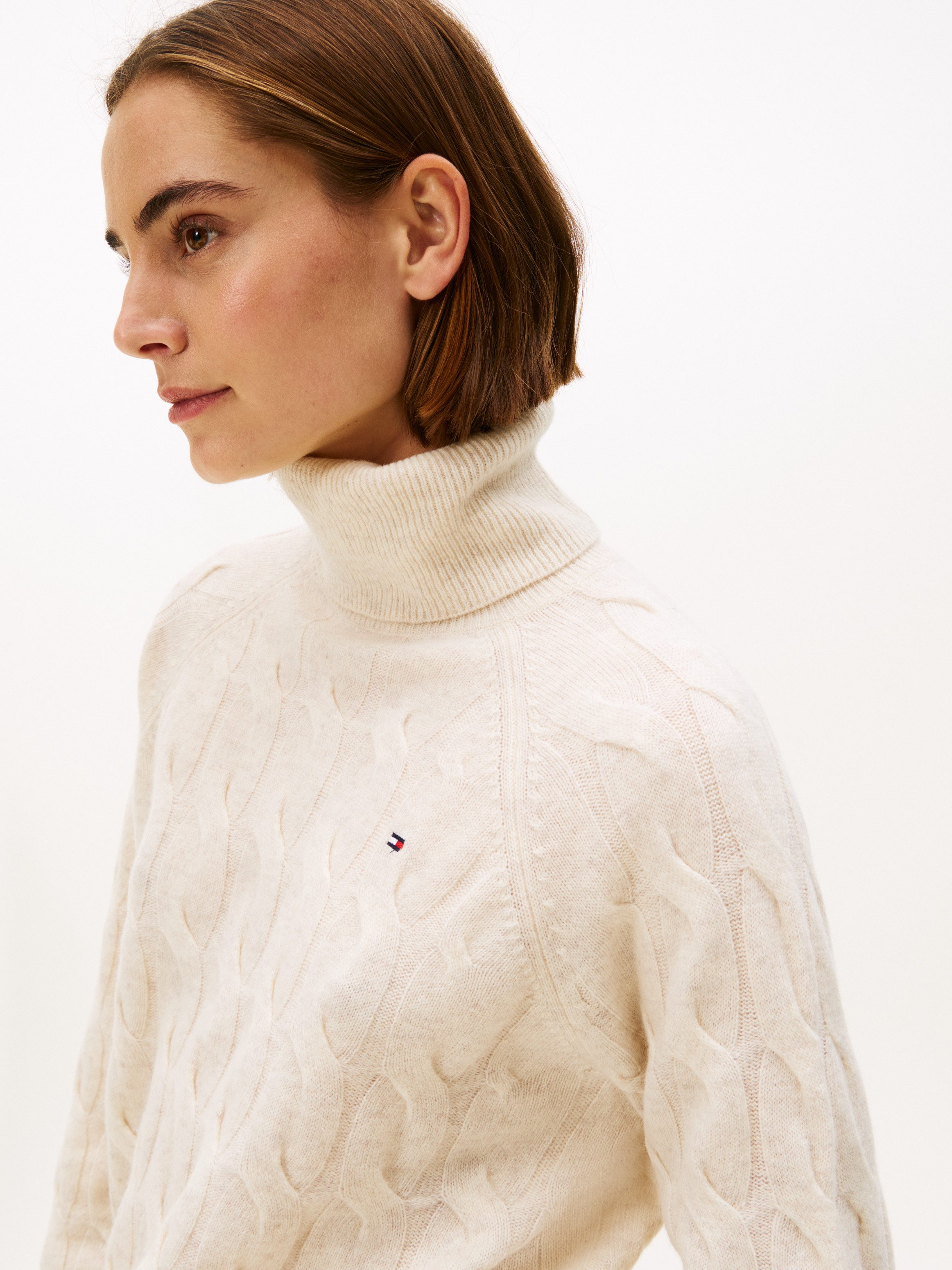 Tommy Hilfiger Coltrui SOFT WOOL CABLE ROLL-NK LS SWT met kabelpatroon, van zuivere wol
