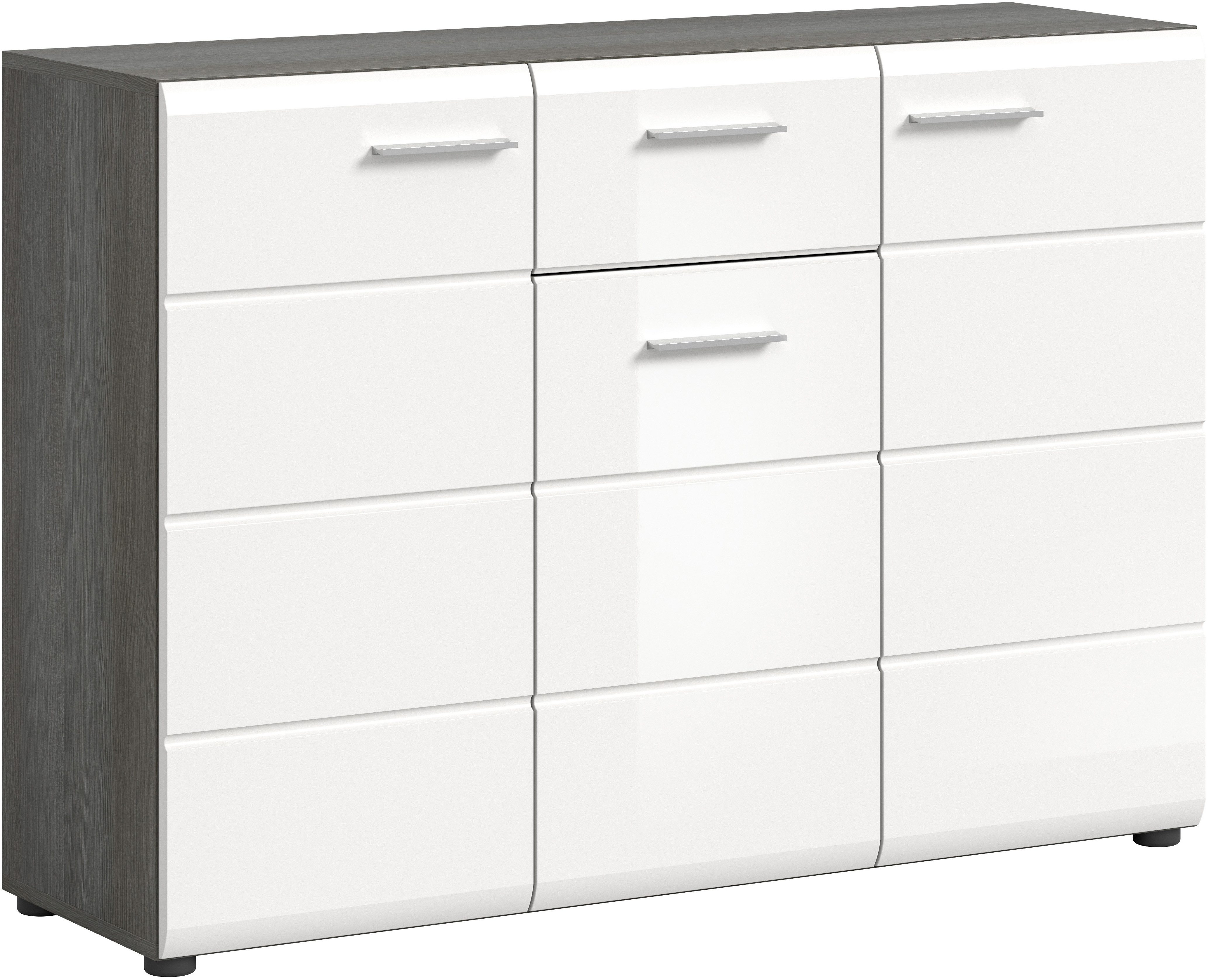 INOSIGN Dressoir Rumba, Breedte 120cm, in Rookzilverkleur nabootsing/Wit Hoogglans