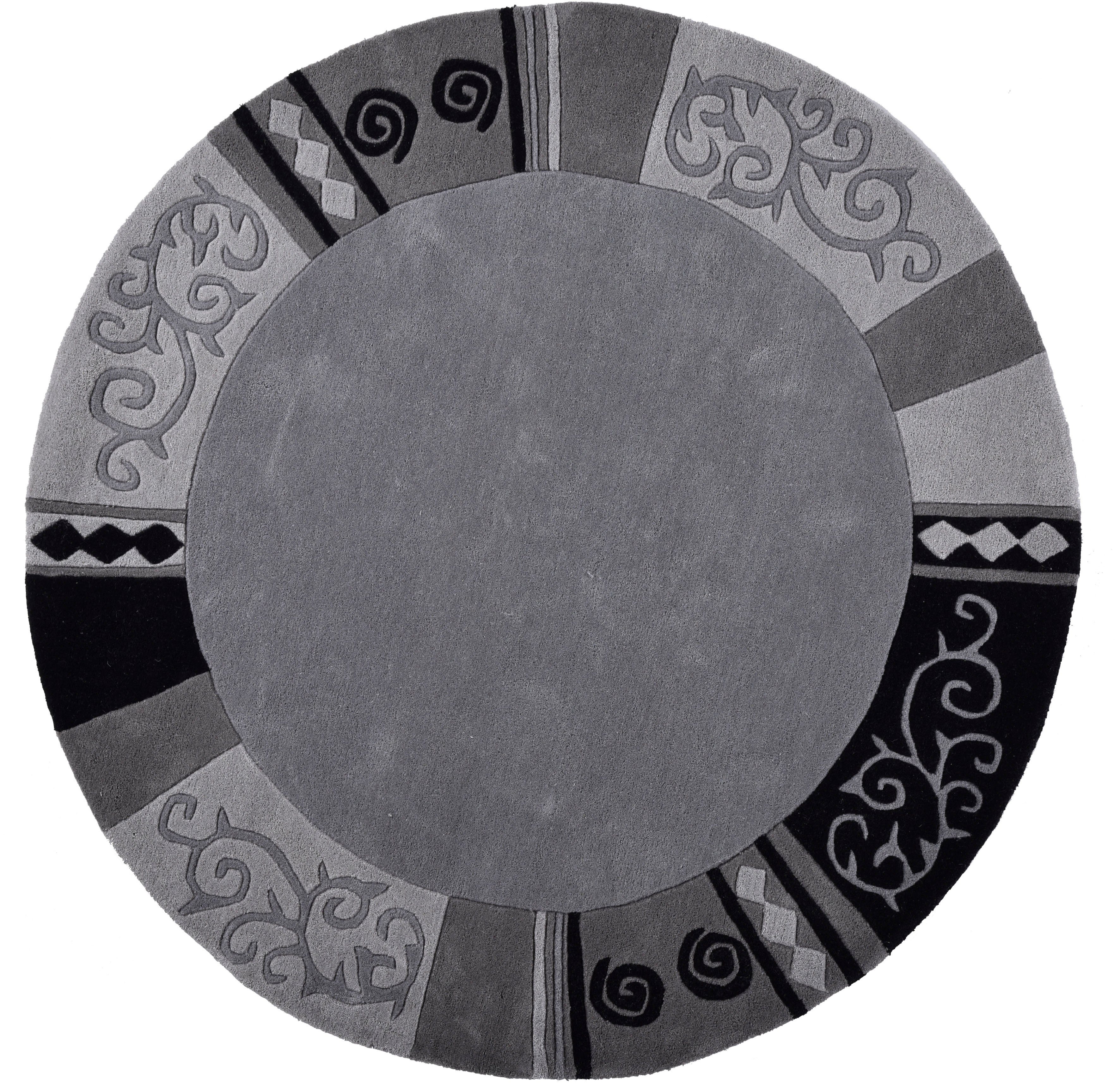 THEKO Wollen kleed AMBADI zuiver scheerwol, handgetuft, met randdessin, modern wollen vloerkleden maat Ø 190 cm x 14 mm grijs