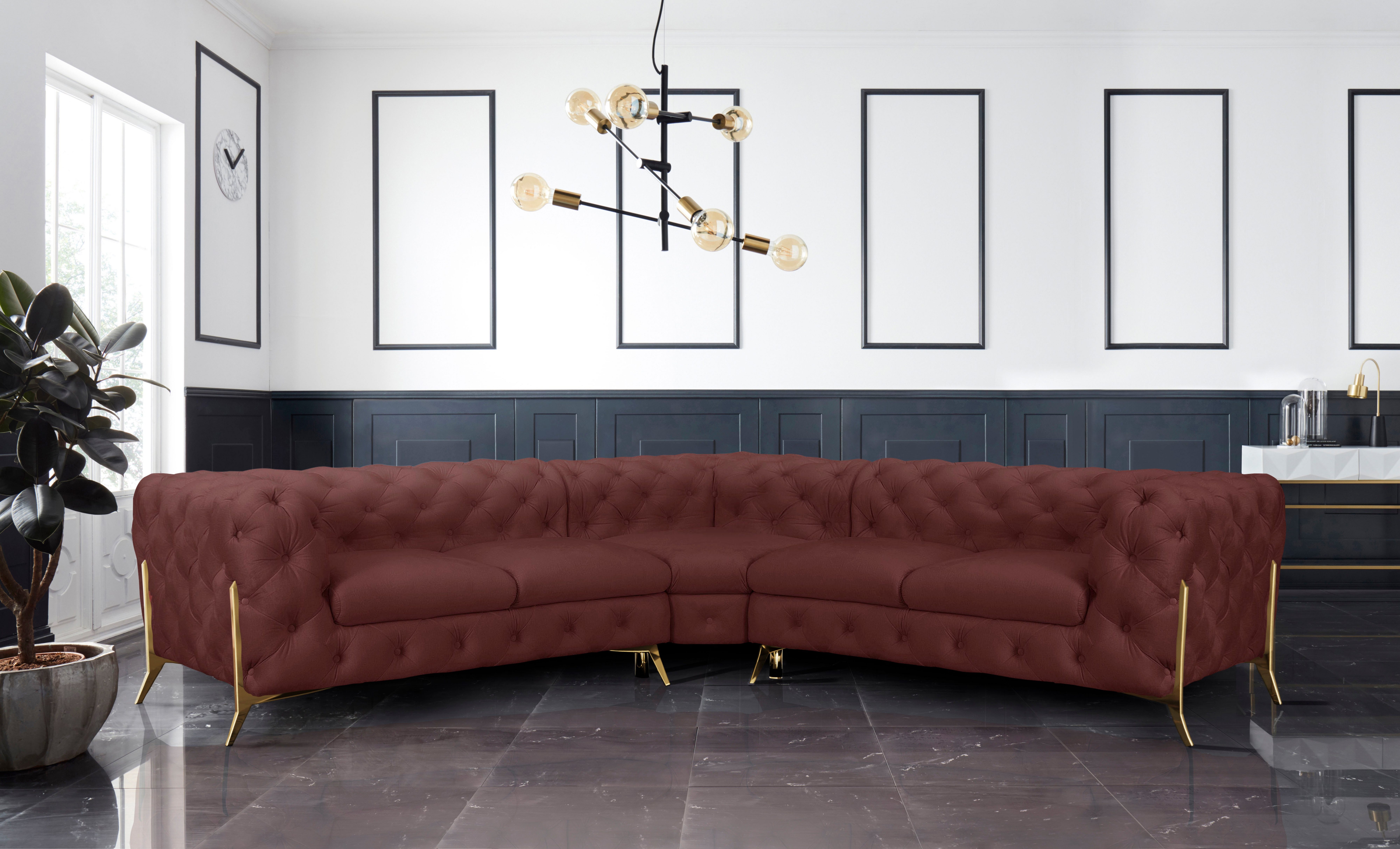 Leonique Chesterfield-bank Amaury L-vorm Chesterfield-look, bxd elk 262 cm, kleur van de poten ter keuze