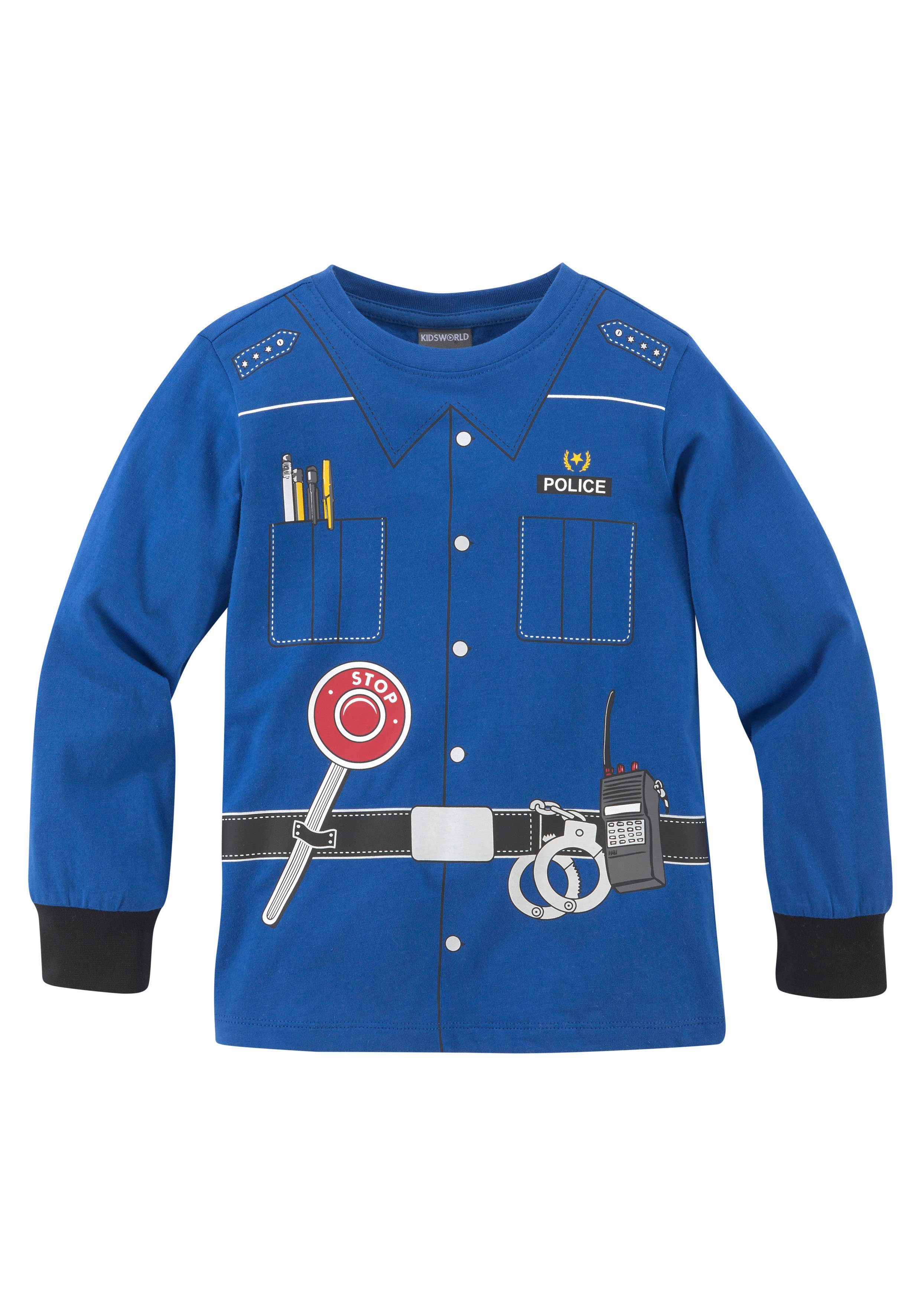 KIDSWORLD Shirt met lange mouwen Politie Lange mouwen, basic pasvorm, bedrukt, ronde hals