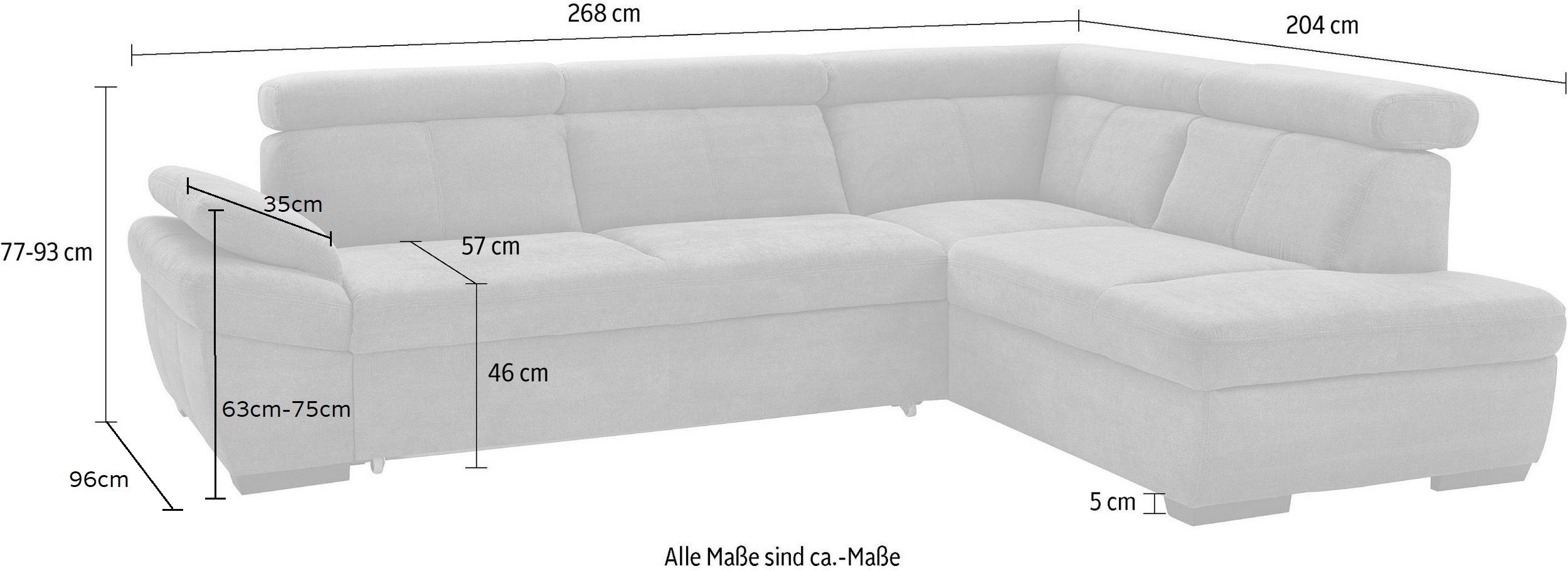 exxpo - sofa fashion Hoekbank Salerno, klassieke moderne functionele bank, hoog zitcomfort, L-vorm inclusief verstelbare hoofdsteun en armleuning, naar keuze met slaapfunctie