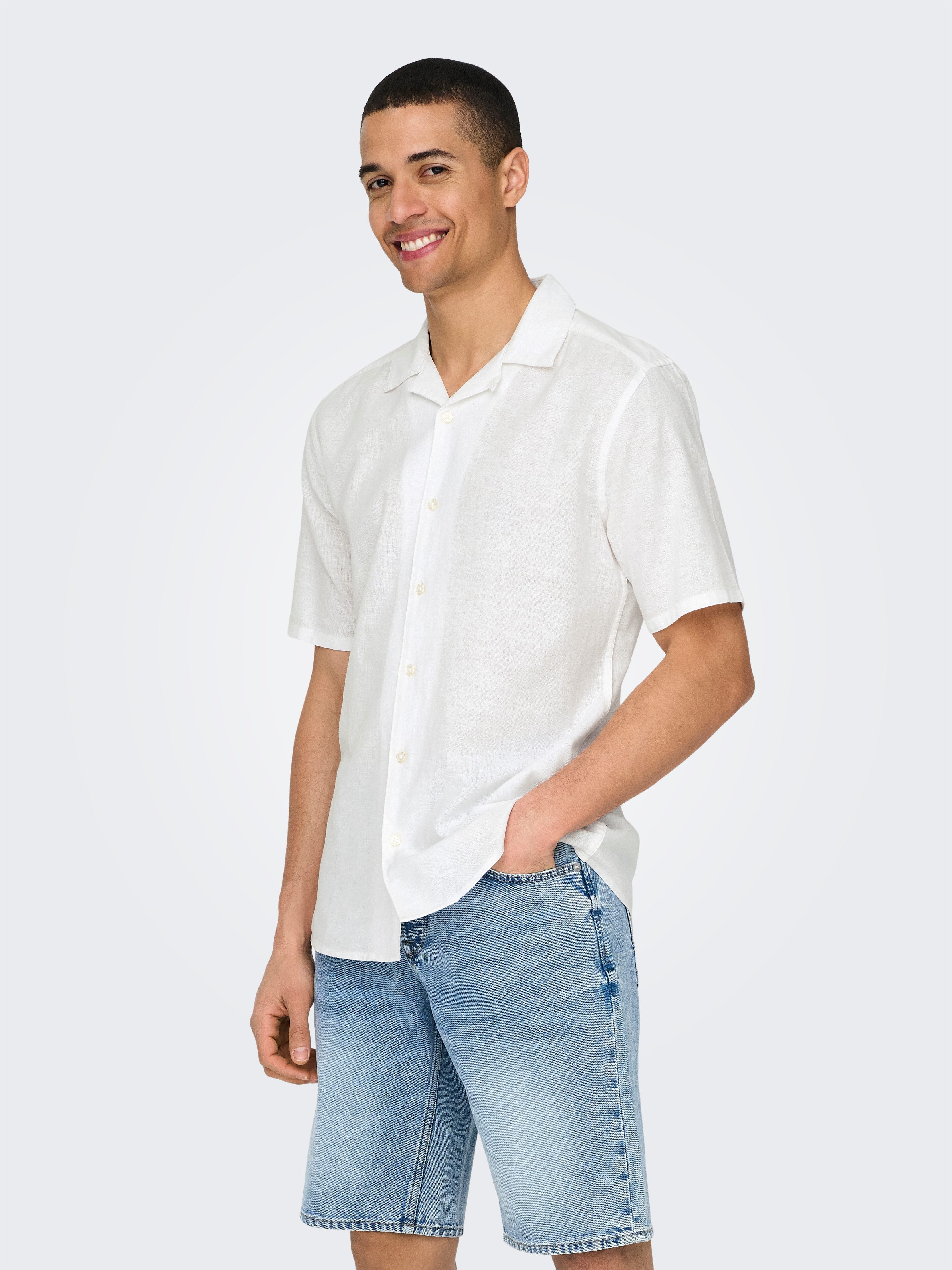 ONLY & SONS Overhemd met korte mouwen ONSCAIDEN SS SOLID RESORT LINEN NOOS