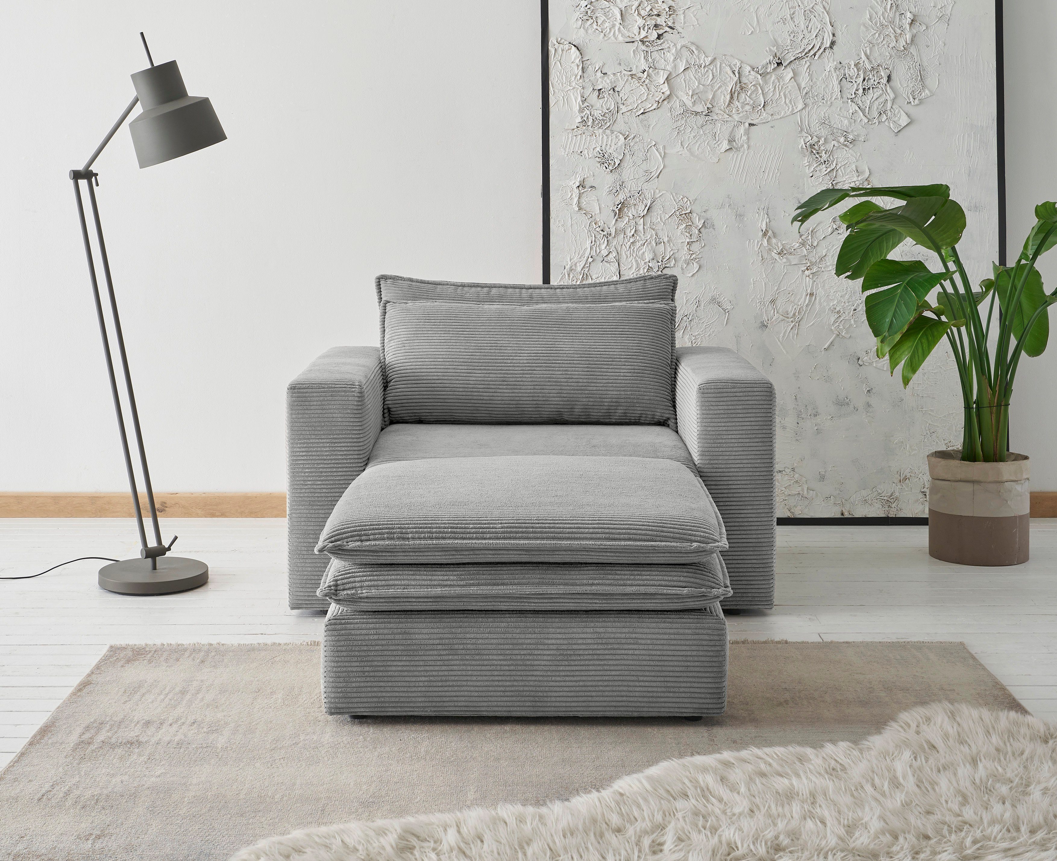 Places of Style Zithoek PIAGGE Hoogwaardige cord, loveseat en loveseat-hocker als set (2-delig)