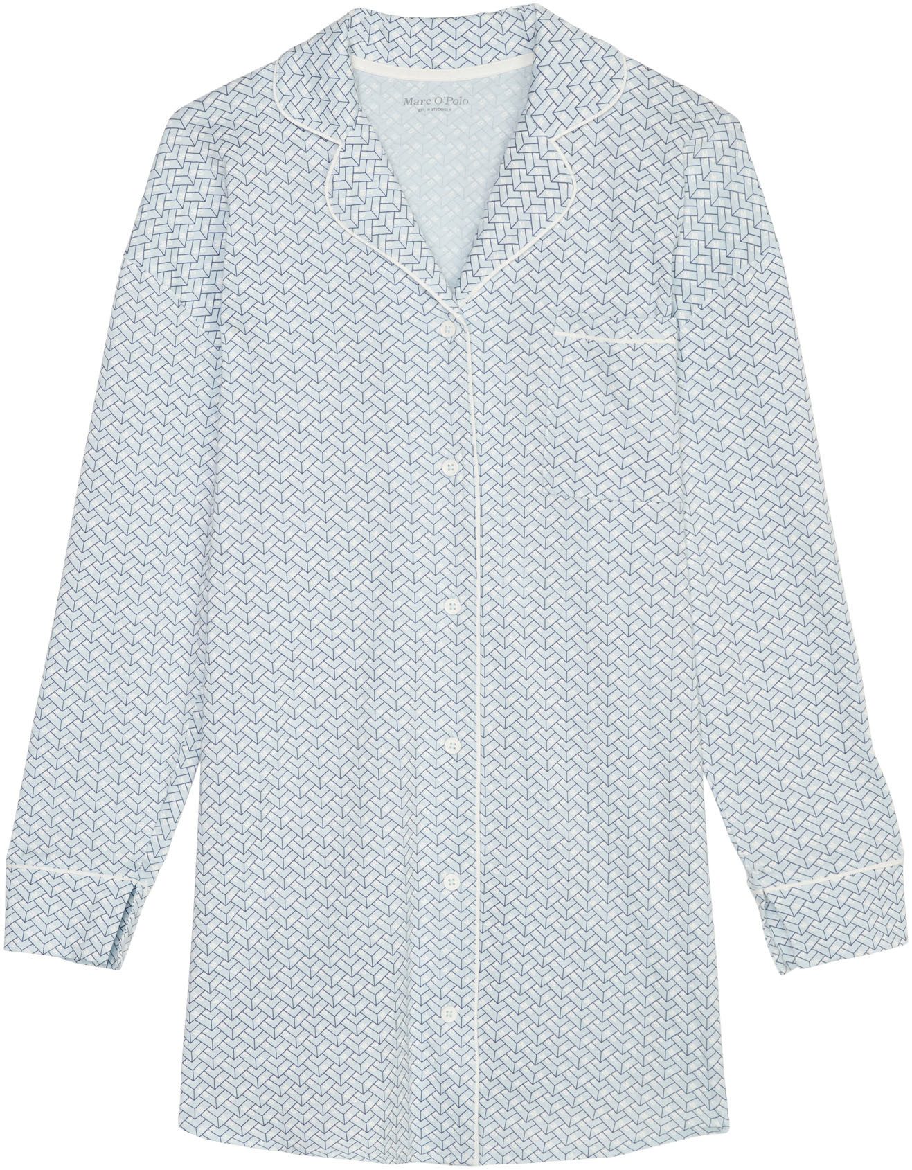 Marc O'Polo Nachthemd Mix & Match Cotton Met bowlingkraag, borstzak en modern allover print