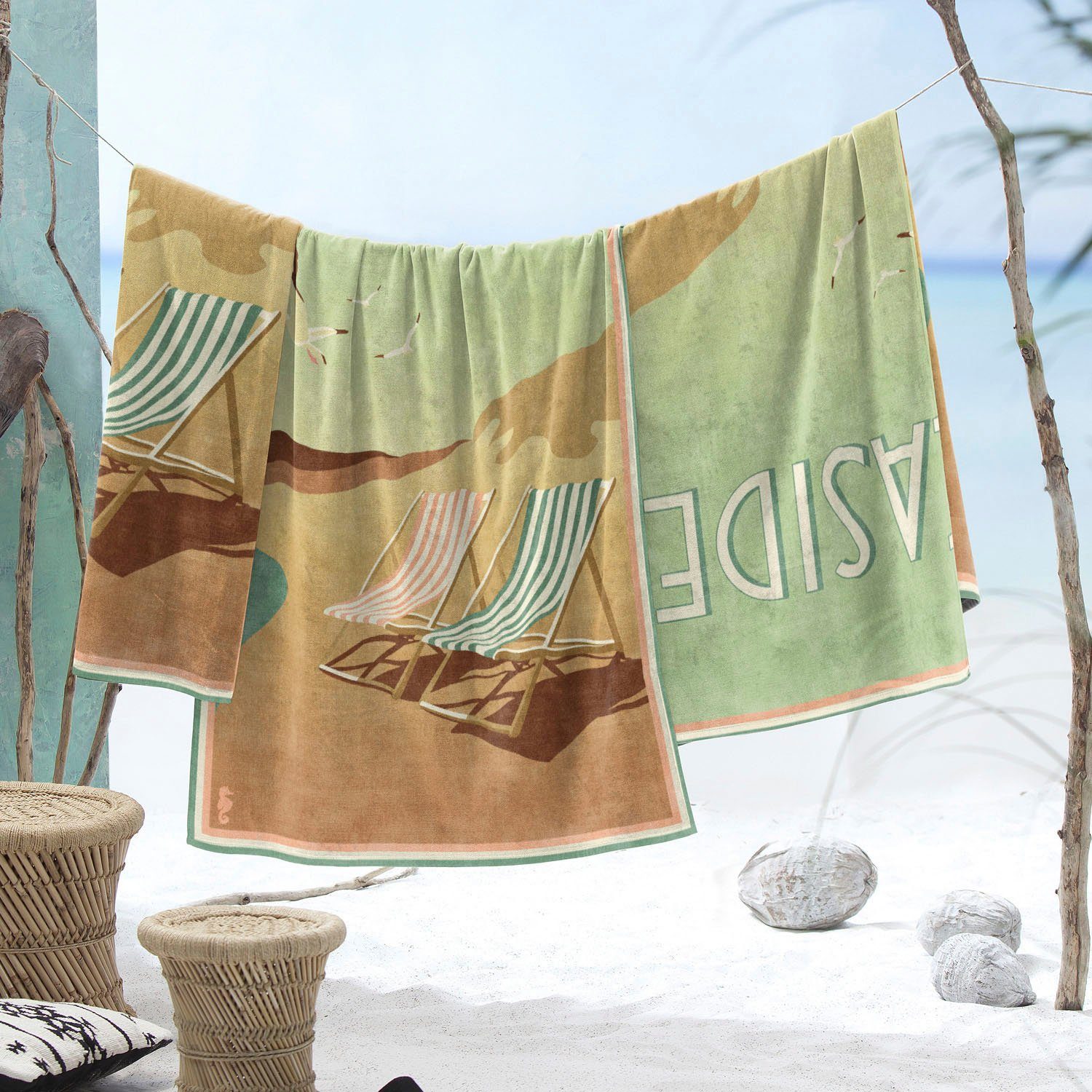 Seahorse Strandlaken Blackpool met vintage print (1 stuk)