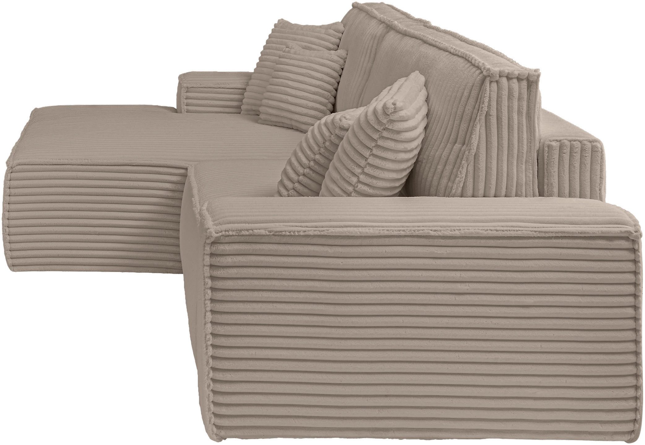 andas Hoekbank Finnley slaapbank 267 cm in Bouclé, fijne structuur en cord, L-vorm