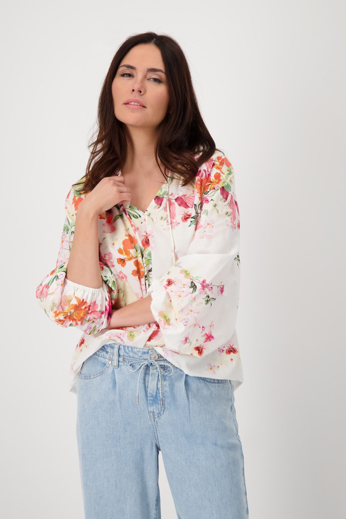 Monari Blouse zonder sluiting met bloemenprint all-over