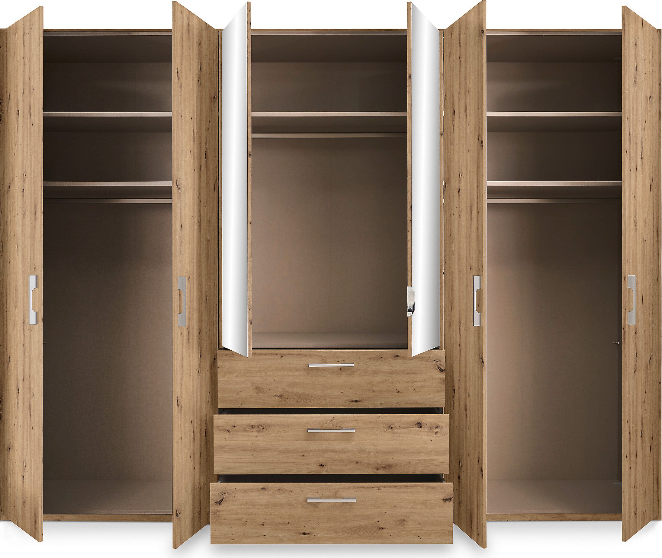 set one by Musterring Draaideurkast Henderson met spiegel en 3 laden, inclusief planken en garderobestangen