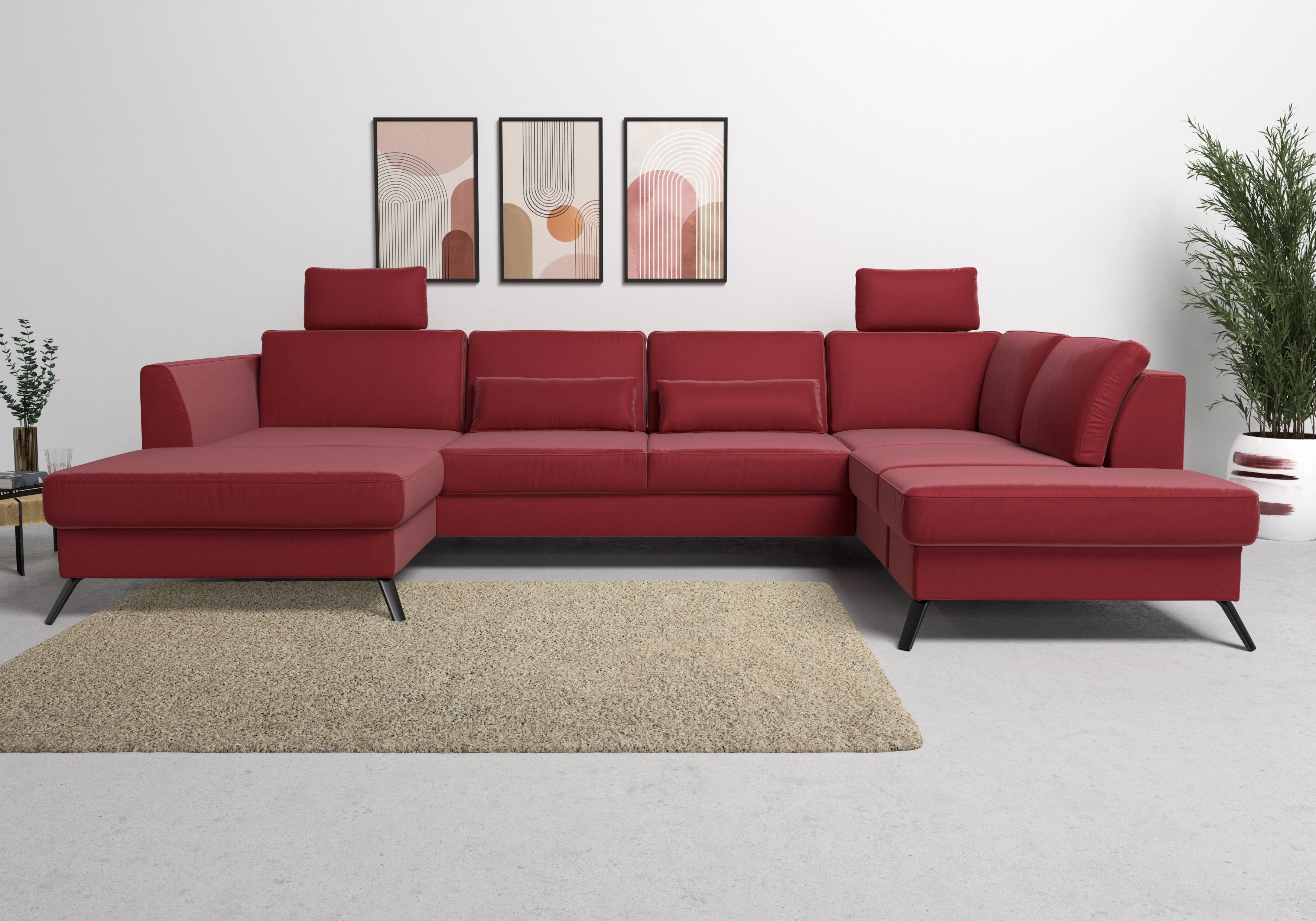 sit&more Zithoek Olsen U-vorm inclusief zitdiepteverstelling, naar keuze met slaapfunctie, 15 cm hoog