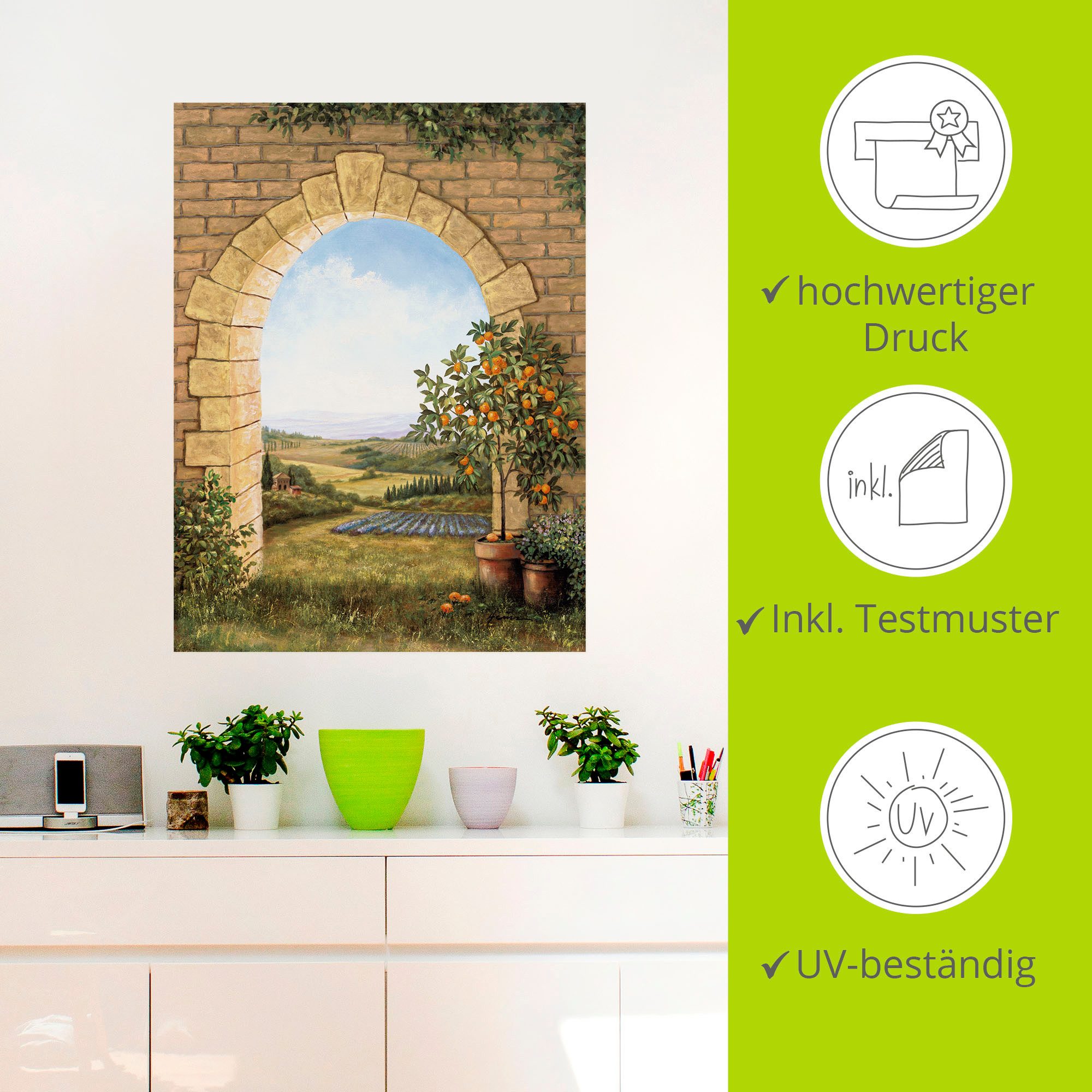 Artland Artprint Sinaasappelboompje voor de boog als artprint van aluminium, artprint voor buiten, artprint op linnen, poster, muursticker
