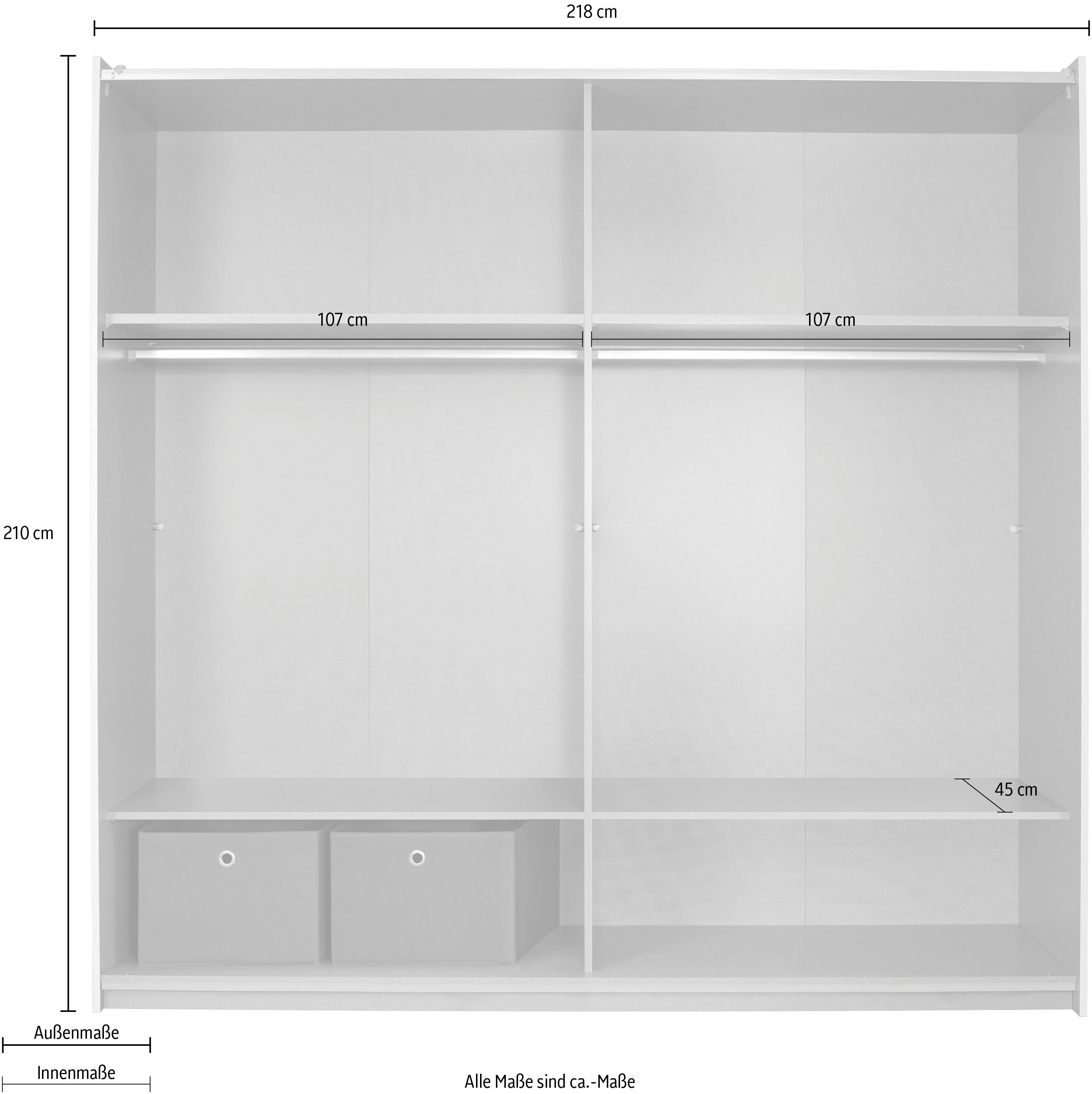 rauch Zweefdeurkast Kledingkast kast garderobe ASTANA met soepel lopende deuren inclusief 2 stoffen dozen en metalen grepen topseller made in germany