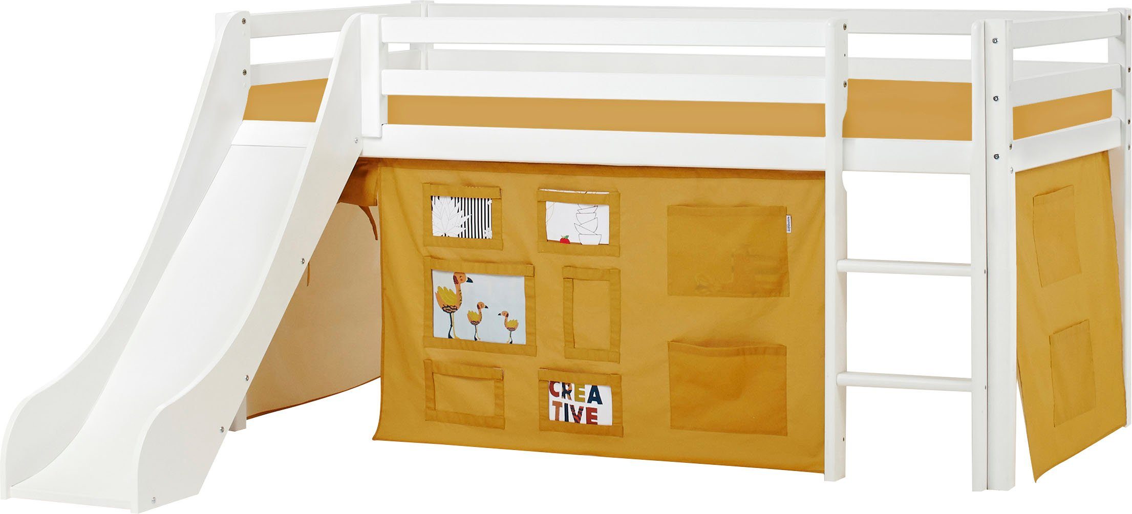 Hoppekids Hoogslaper "Creator Autumn Yellow" Glijbaan & gordijn geel en veel keus hoogslapers geel