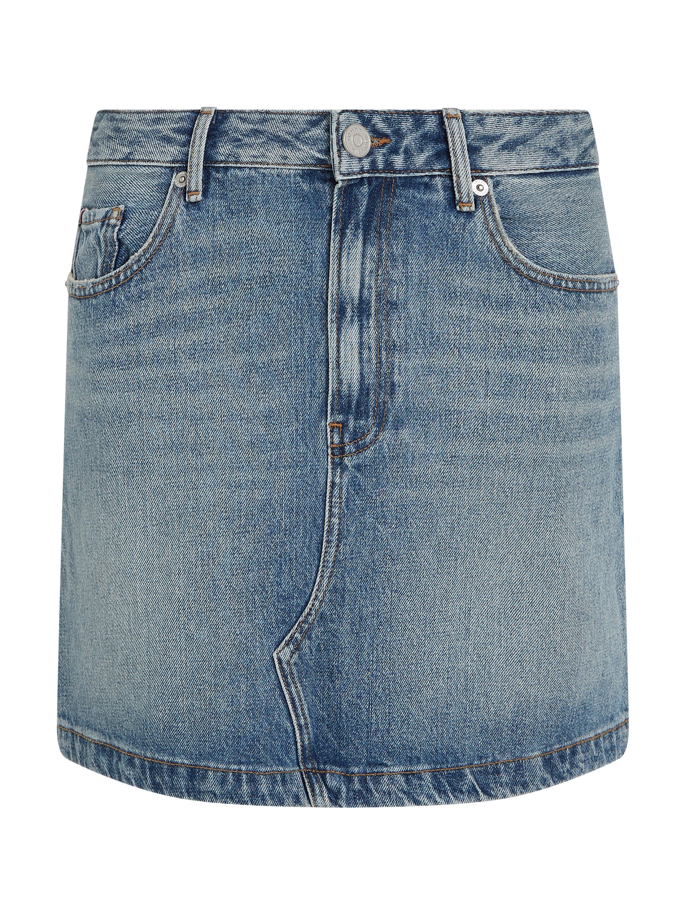 Tommy Hilfiger Jeans rok DNM MINI SKIRT HW in lichte wassing met logo-badge borduring