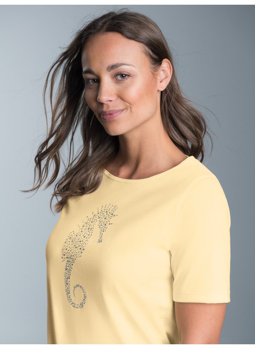 Trigema T-shirt TRIGEMA T-shirt met zeepaard-print van strass-steentjes (1-delig)