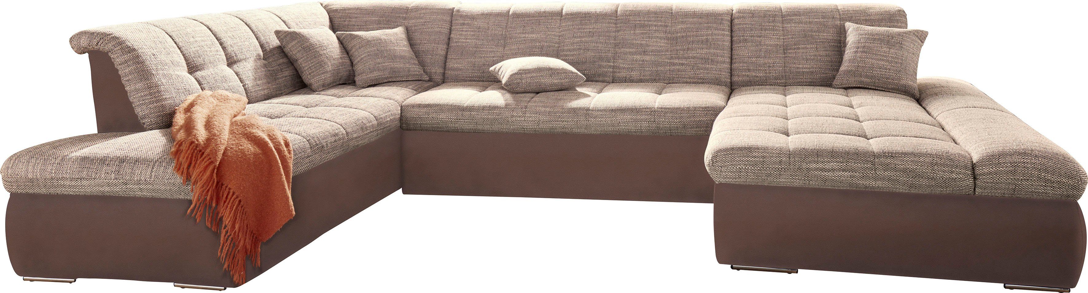 DOMO collection Zithoek PB Moric optioneel met slaapfunctie + armsteunverstelling, L-vorm XXL-formaat BxDxH: 353x216x80 cm, fijn doorgestikt patroon, incl. sierkussens