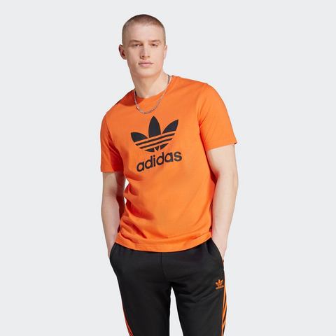 Oranje Geribbelde Crew Neck T-Shirt voor Heren Adidas Originals , Orange , Heren