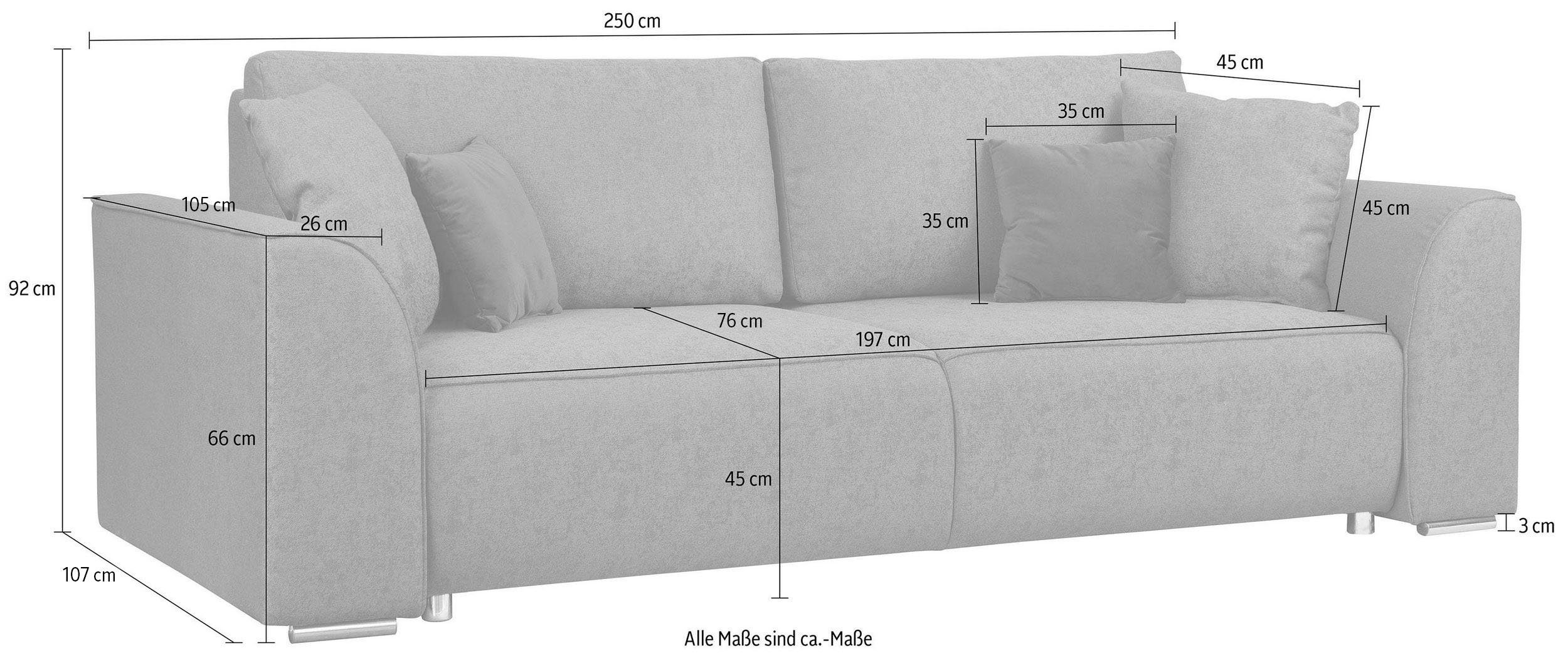INOSIGN 3-zitsbank BEATRICE optionele slaapbank met bedlade, B/D/H 250/107/92 cm