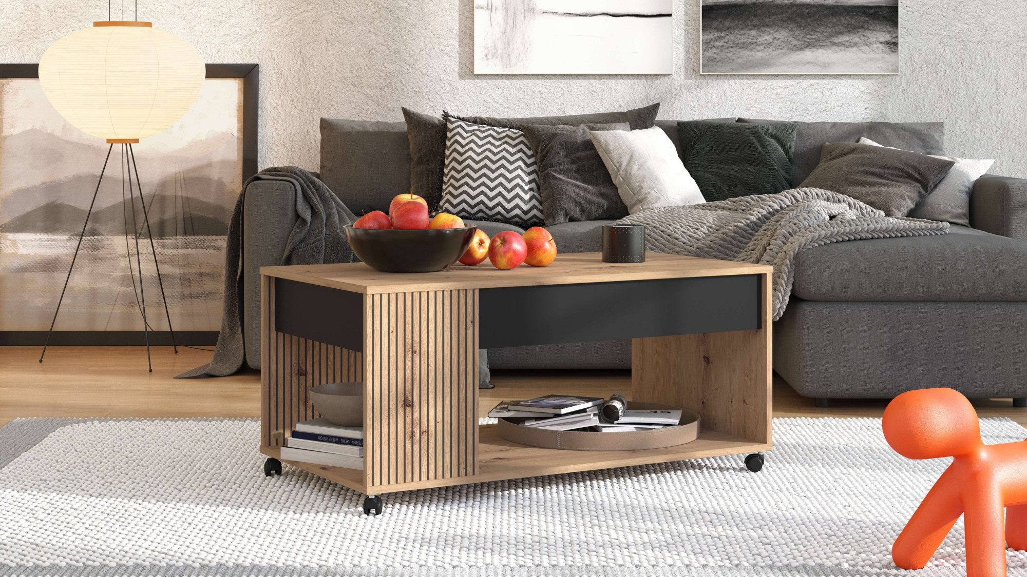 Home affaire Salontafel Mayenne salontafel, 101 cm, rechthoekig, modern design, met wielen salontafels beige