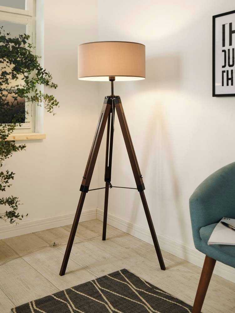 EGLO Staande lamp LANTADA Vloerlamp, donkerbruin en taupe, met schakelaar, FSC gecertificeerd, E27 (1 stuk)