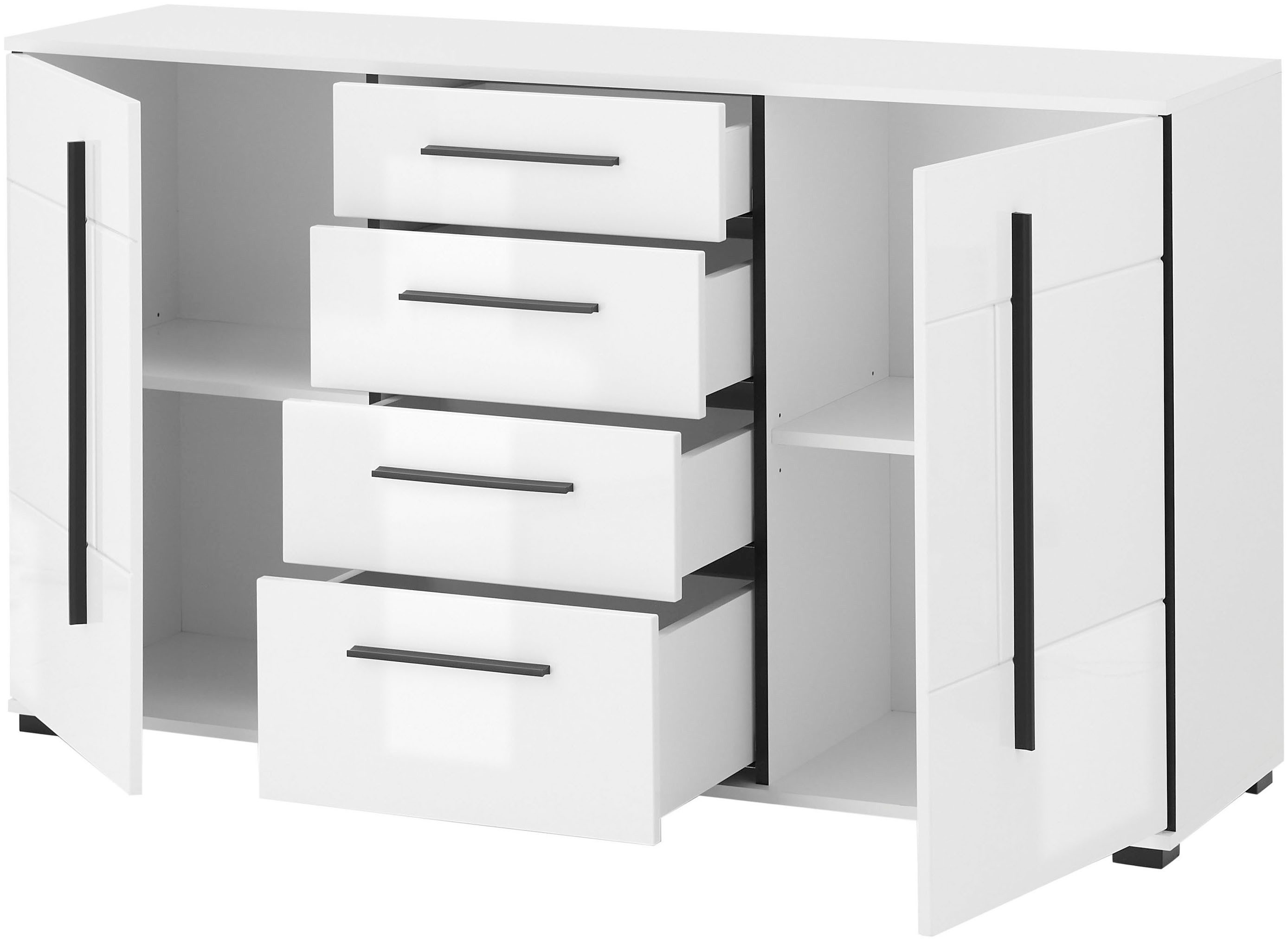 INOSIGN Dressoir Cantara, moderne kast, commode in Eiken Evoke of wit zwarte stanggreep, voldoende opbergruimte, veelzijdig inzetbaar