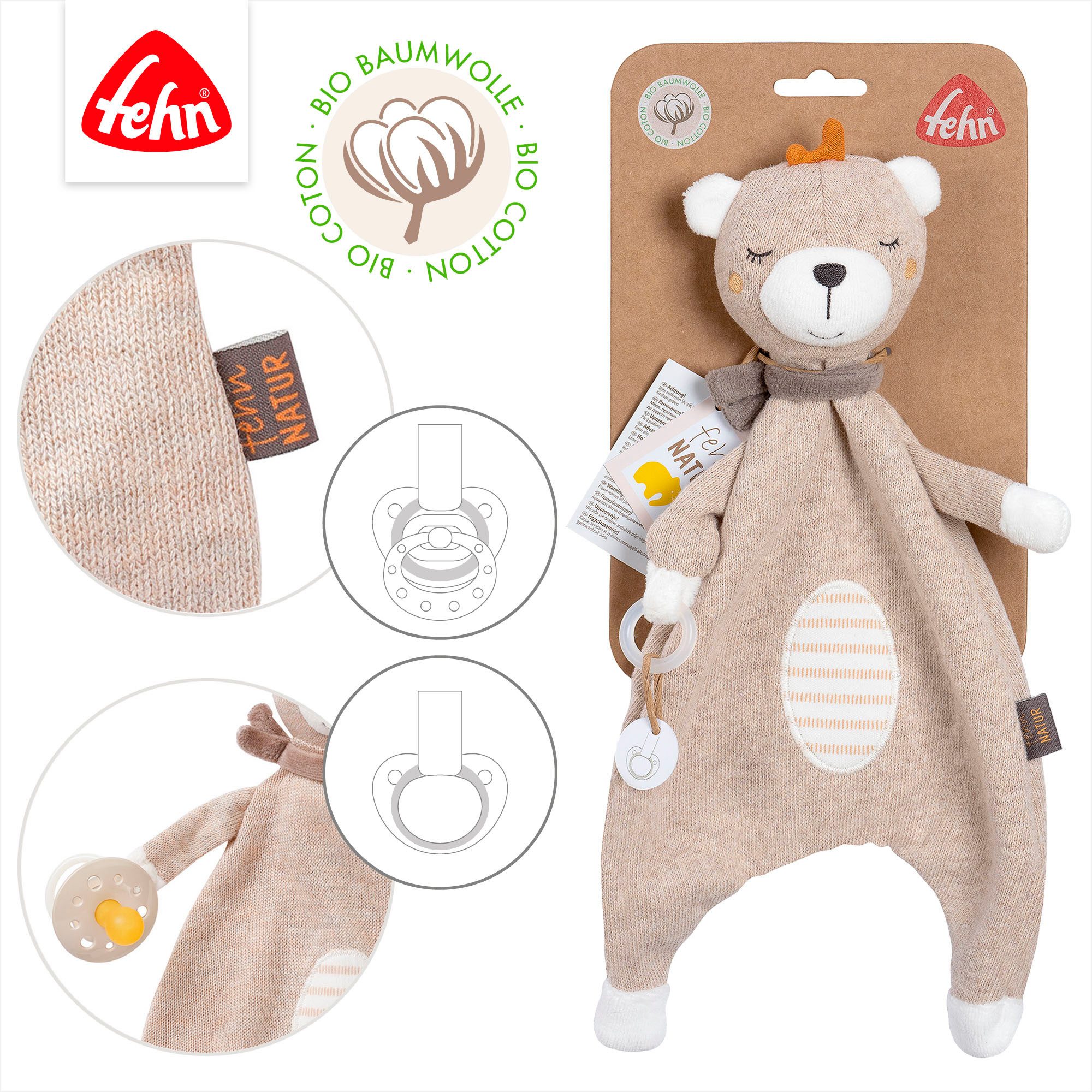 Fehn Knuffeldoekje FehnNATUR, knuffeldoek teddy