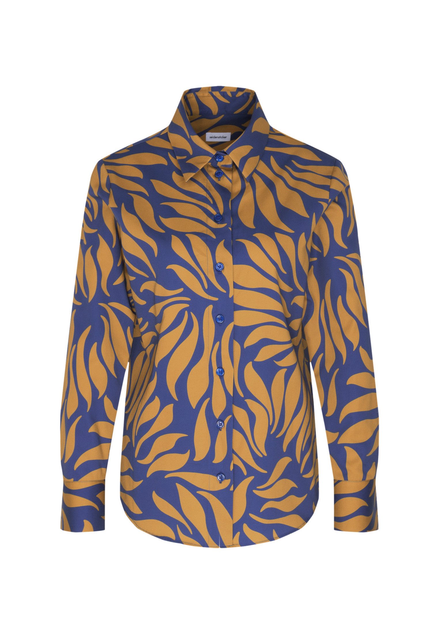 seidensticker Overhemdblouse Zwarte roos Lange mouwen kraag print