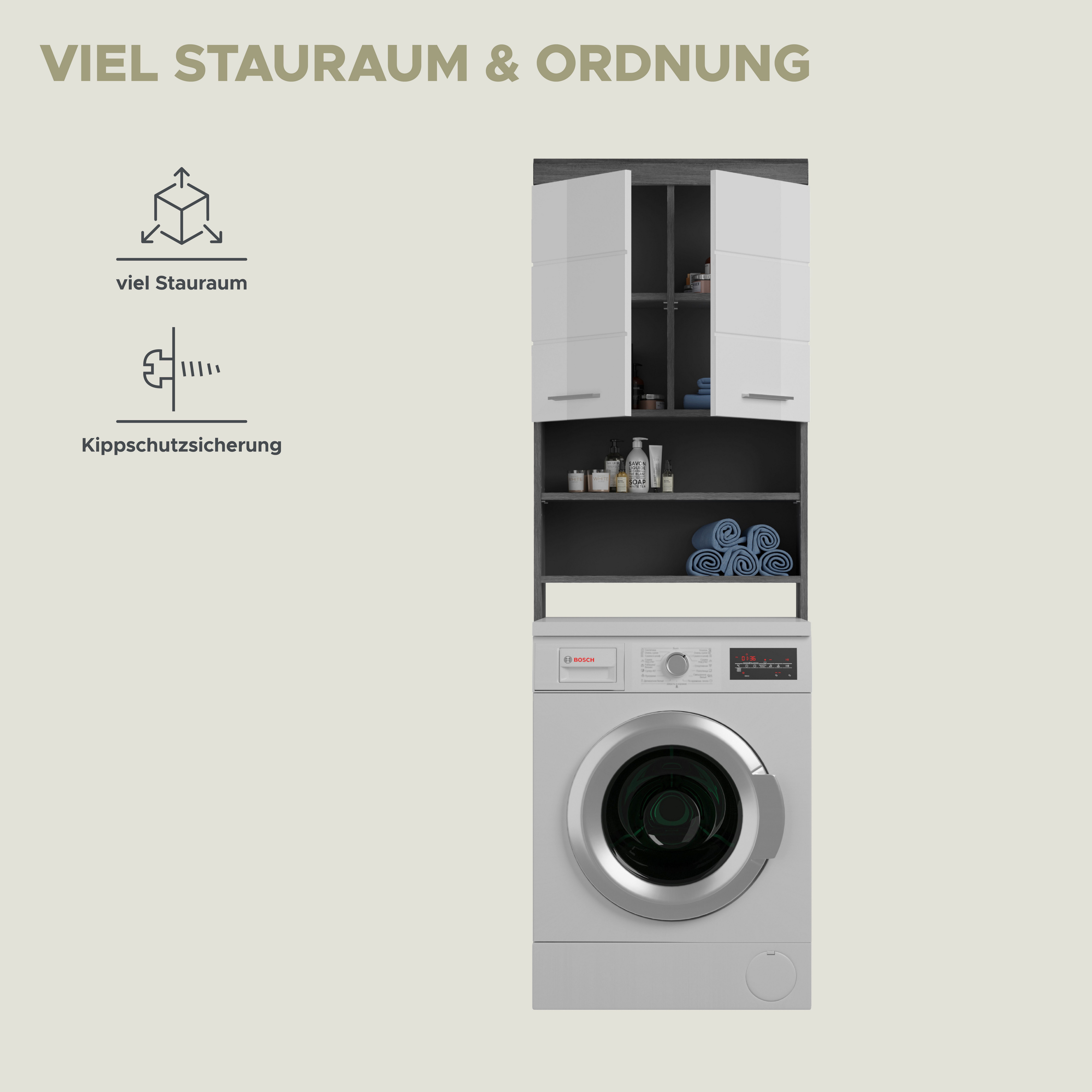 INOSIGN Kast voor wasmachine Siena, breedte 63 cm, voor wasmachine & droger, 2 deuren, MDF-front