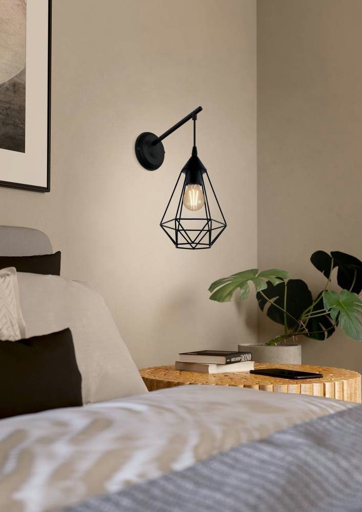 EGLO Wandlamp TARBES Vintage wandlamp, retro, staal, zwart, E27 (1 stuk)