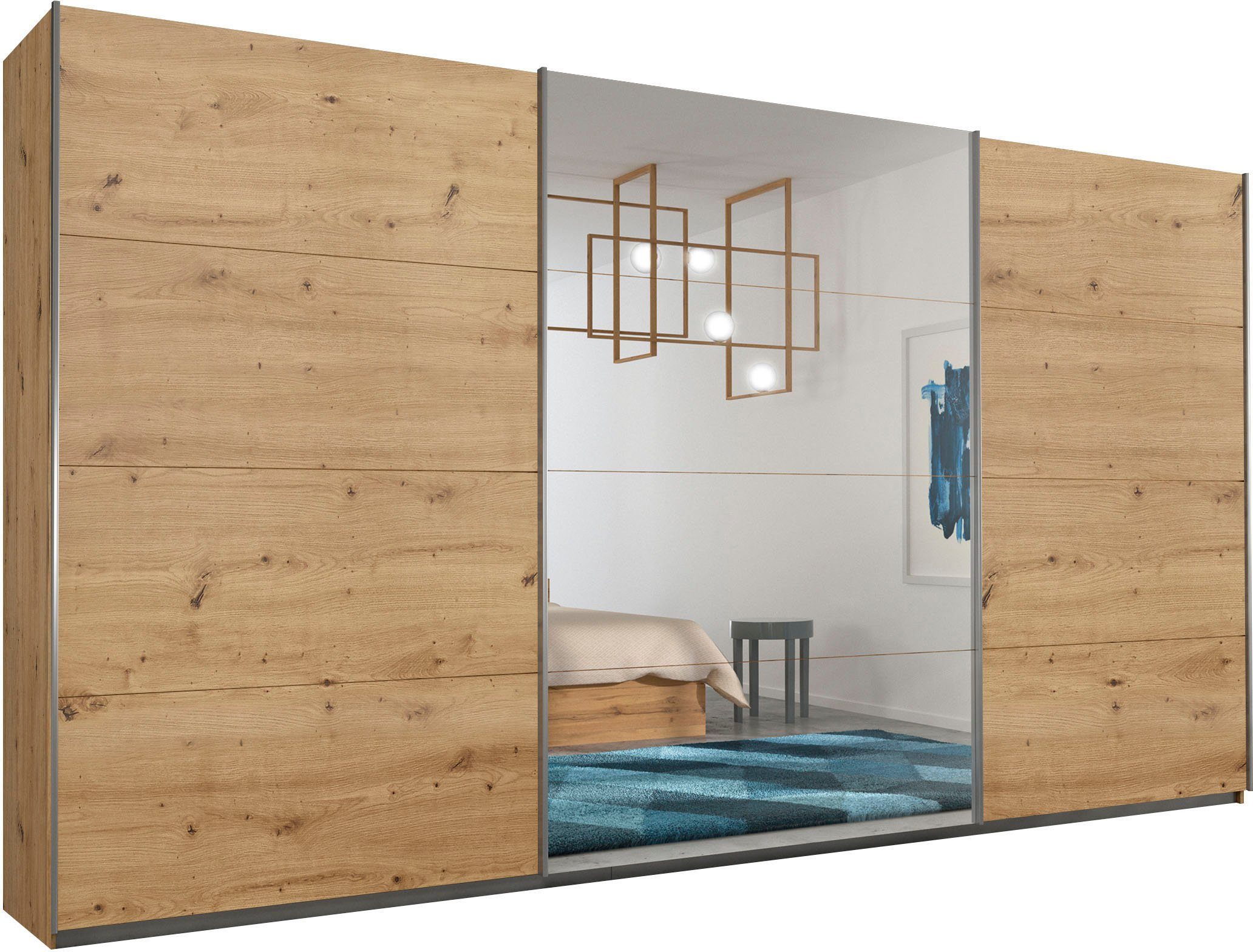 rauch Schuifdeurkast Kledingkast Garderobe CORTONA inclusief interieurindeling, zweefdeurkasten maat 360 cm x 210 cm x 62 cm bruin