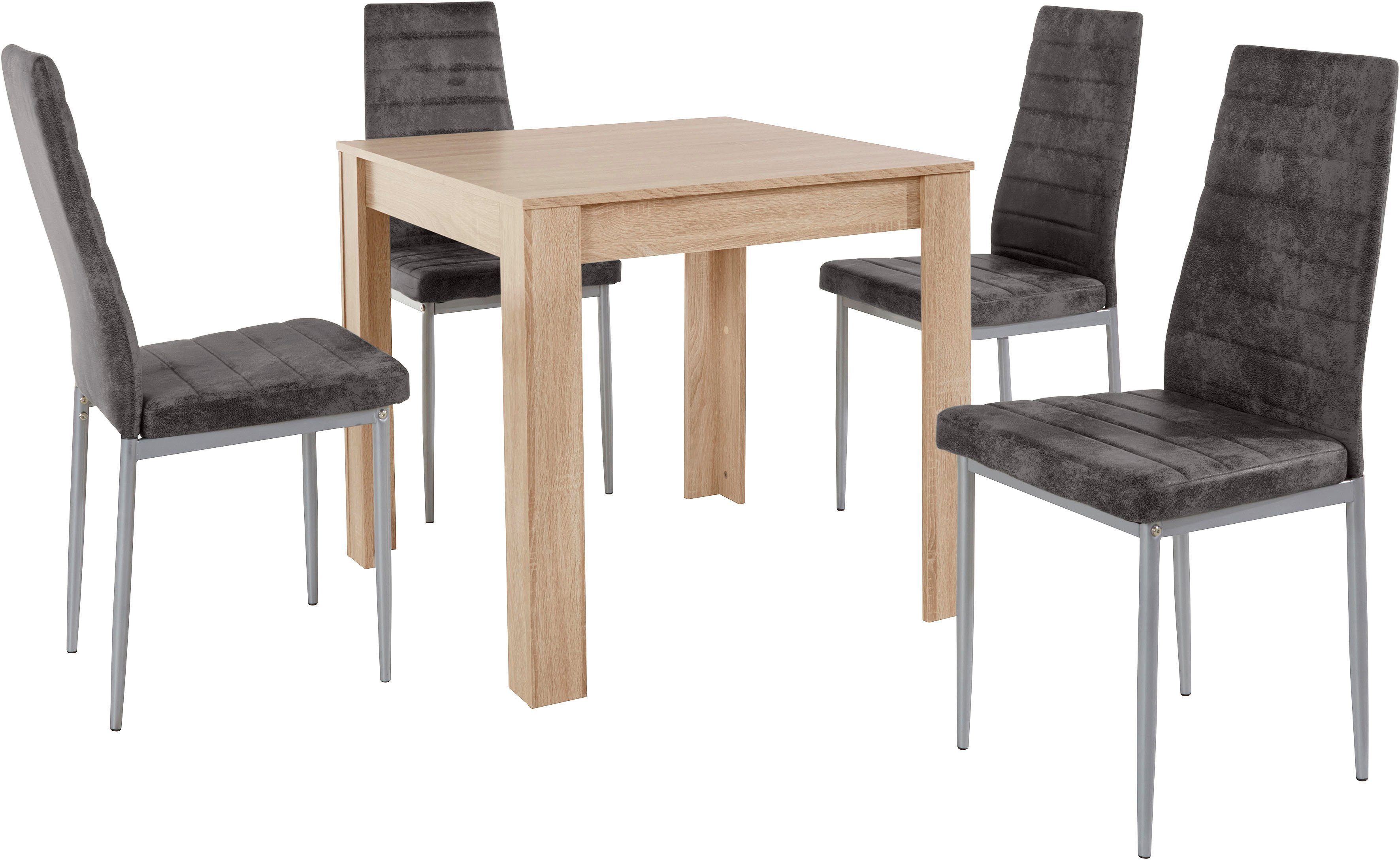 my home Eethoek 0 met eettafel lynn, breedte 80 cm en 4 x stoel kate (set, 5-delig)