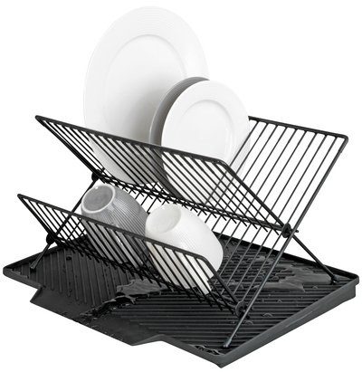 WENKO Afdruipmat Model Nelia met afvoergestel zwart, hellend oppervlak voor optimale waterafvoer
