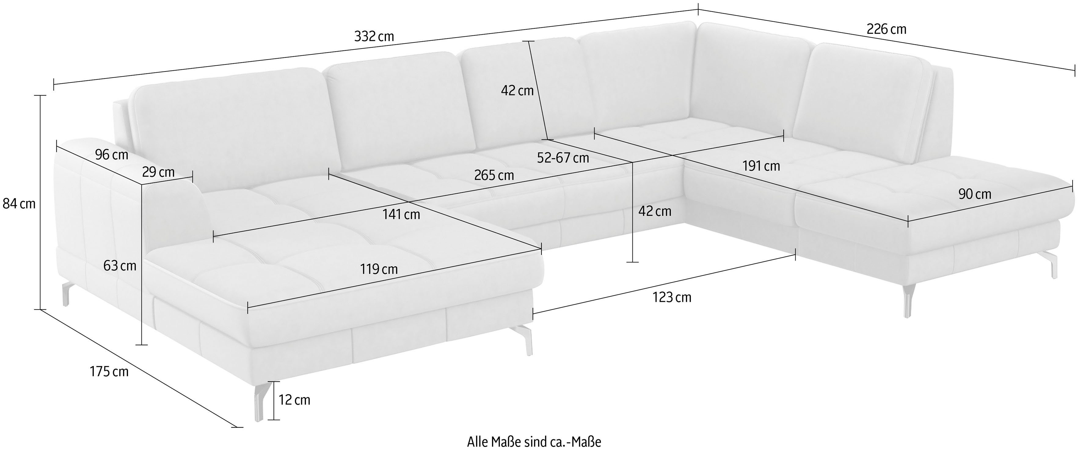 sit&more Zithoek Bendigo U-vorm inclusief zitdiepteverstelling, bodemvrijheid 12 cm, in 2 pootkleuren
