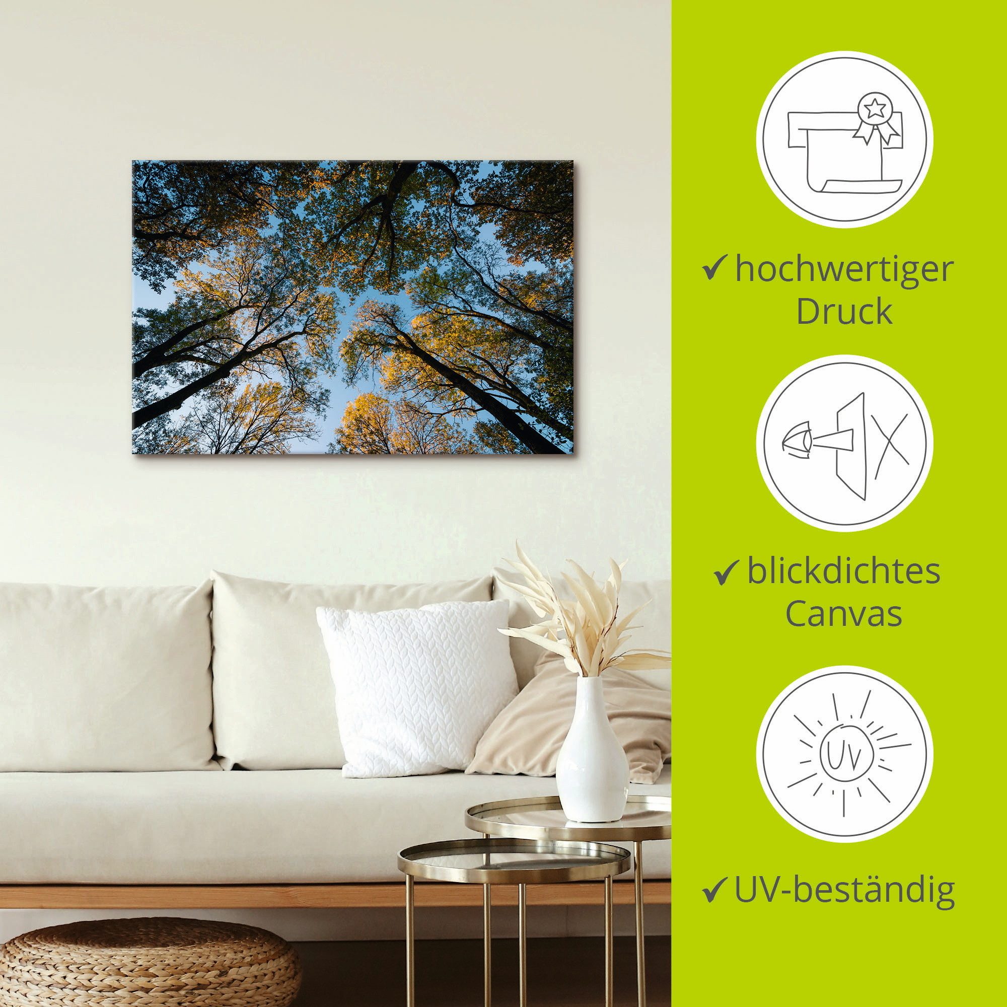 Artland Artprint Herfst in het bos als artprint van aluminium, artprint voor buiten, artprint op linnen in verschillende maten