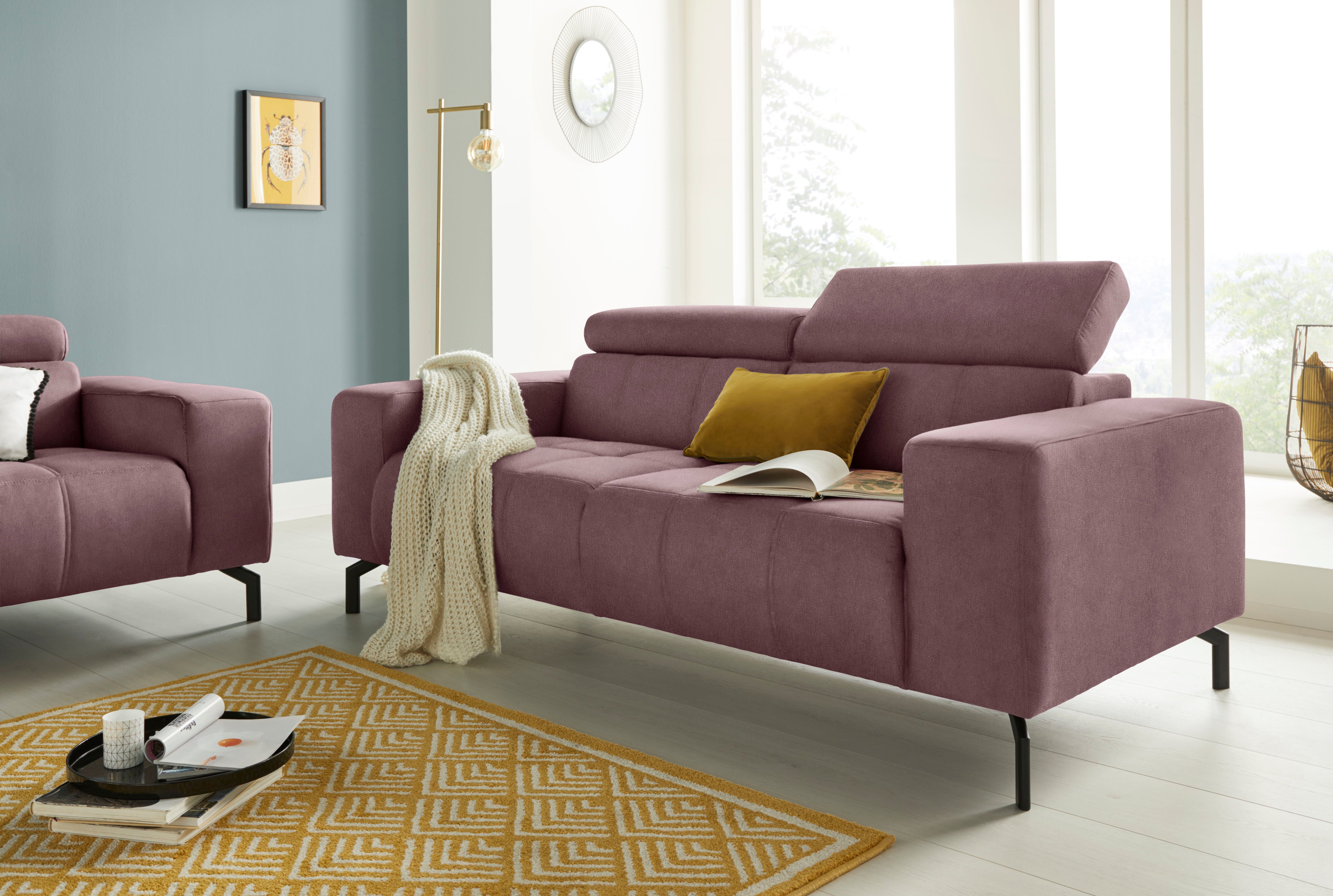 DOMO collection 2-zitsbank Cunelli tijdloos en elegant, moderne zitnaden als designelement, naar keuze met 6-voudig verstelbare hoofdsteunen, stevig zitcomfort