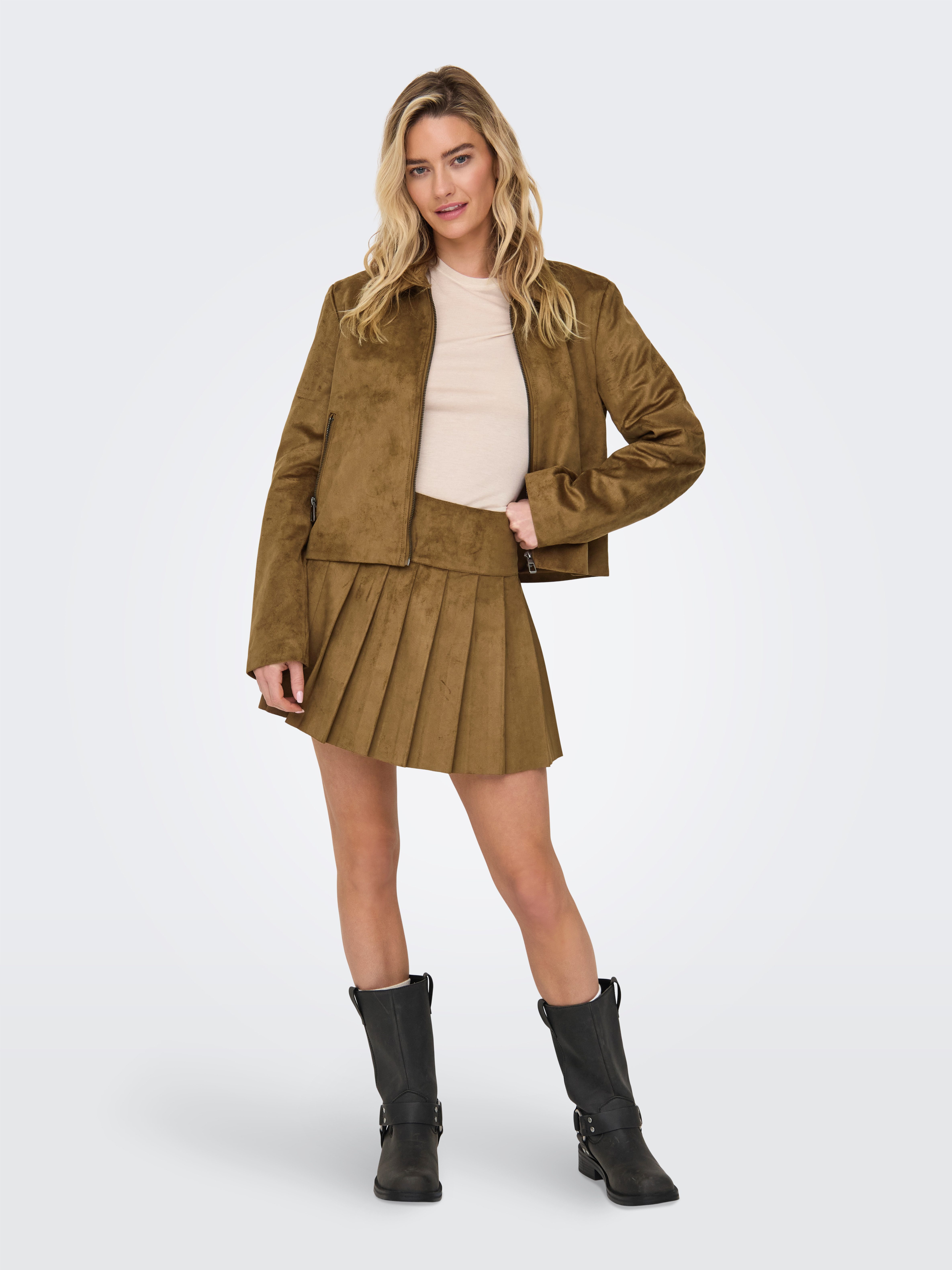 Only Minirok ONLTULIP FAUX SUEDE PLEAT SKIRT OTW
