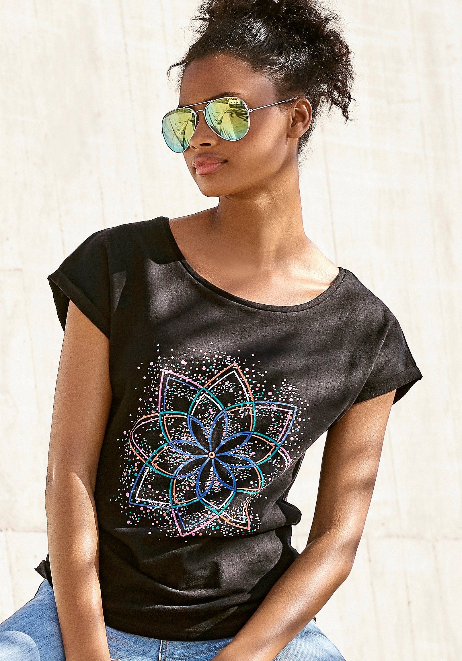 Buffalo T-shirt Met modieuze frontprint in een zachte katoenkwaliteit dames t-shirts maat 40/42 zwart