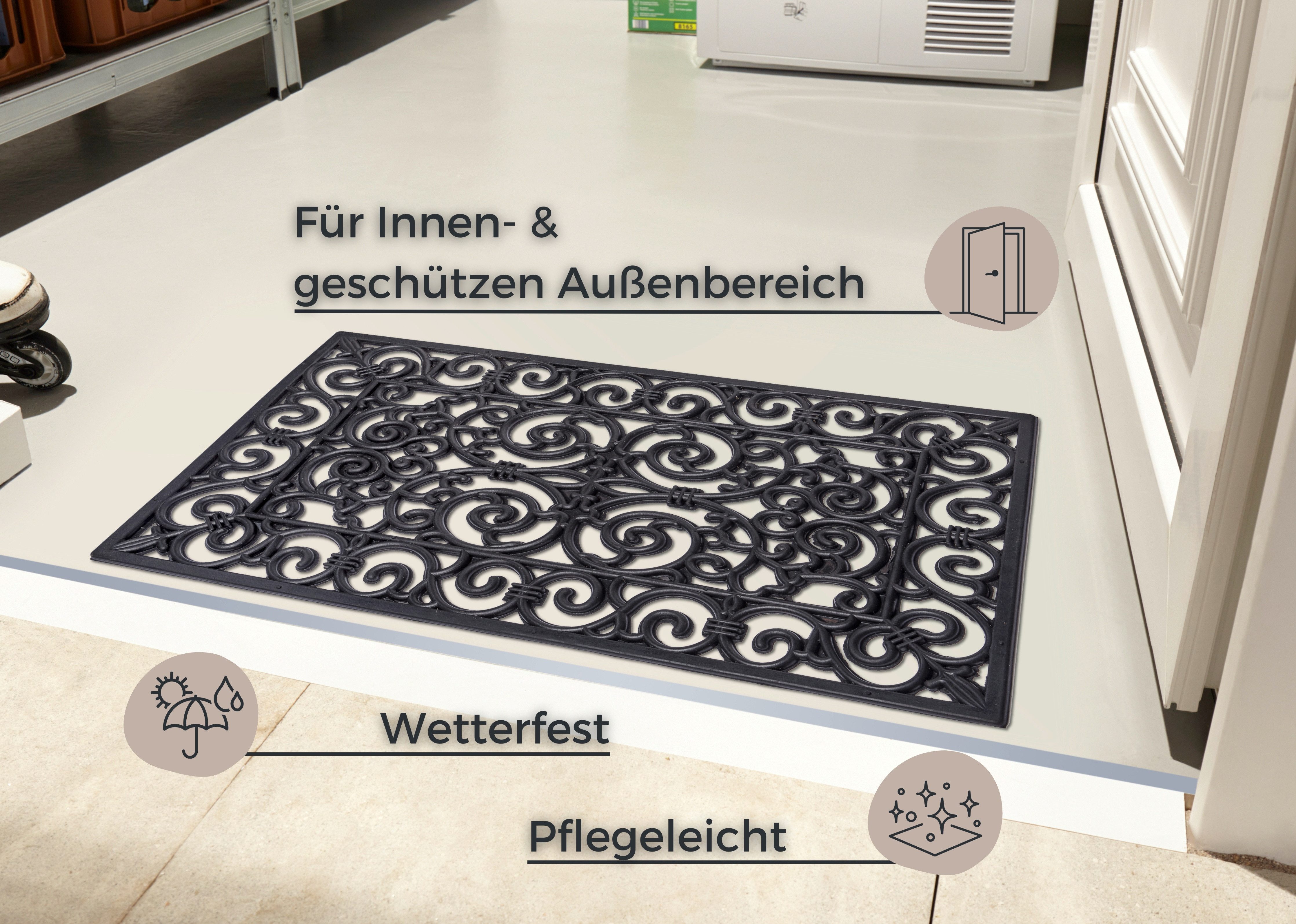 HANSE Home Mat Ornamenten, deurmat Rubber, vuilafstotende mat, buiten, antislip, binnen, rubbermat