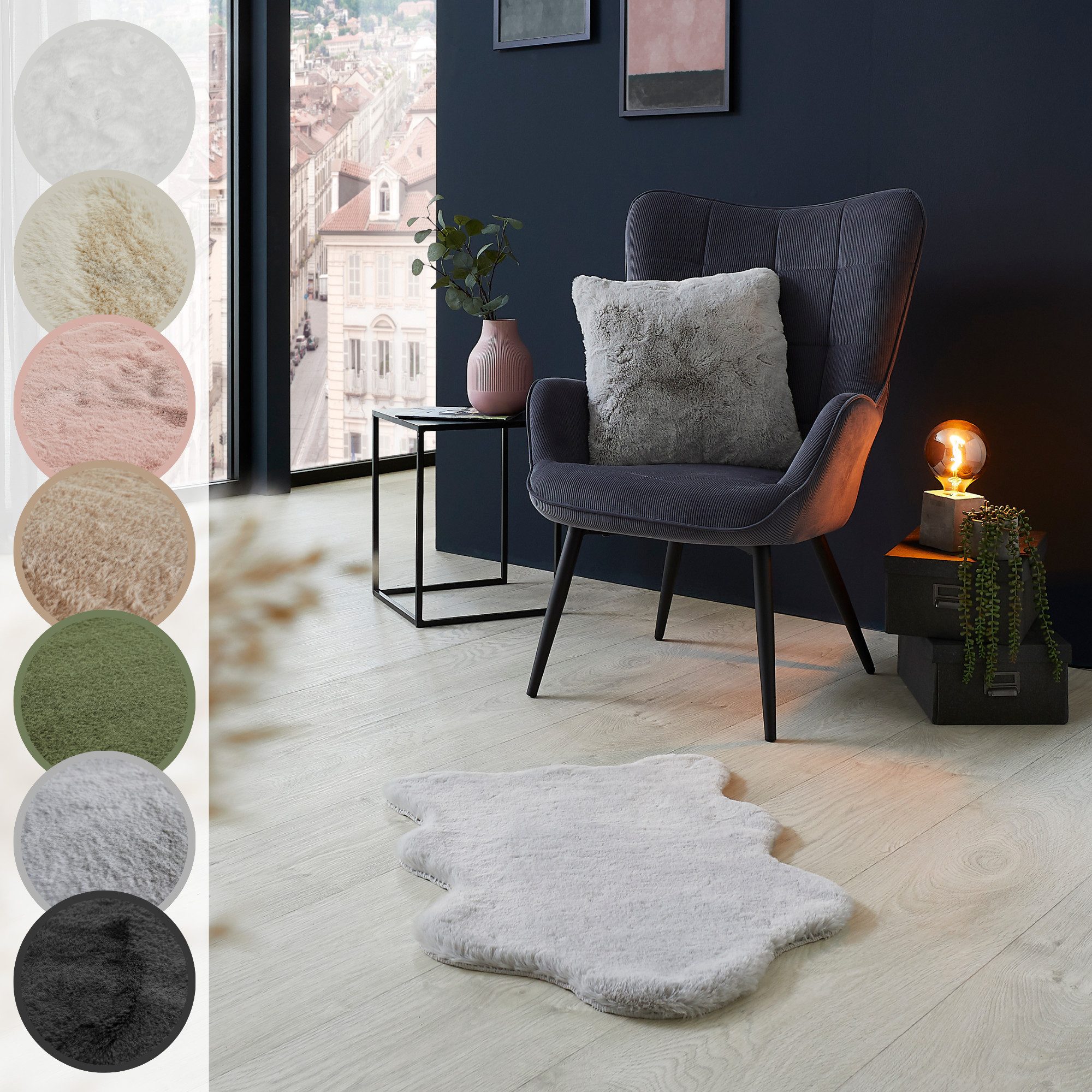 LUXOR living Vachtvloerkleed NOVARA Imitatiebont, zacht konijnenbont-gevoel, wasbaar, ook als set van 2 dieren vloerkleden zilver