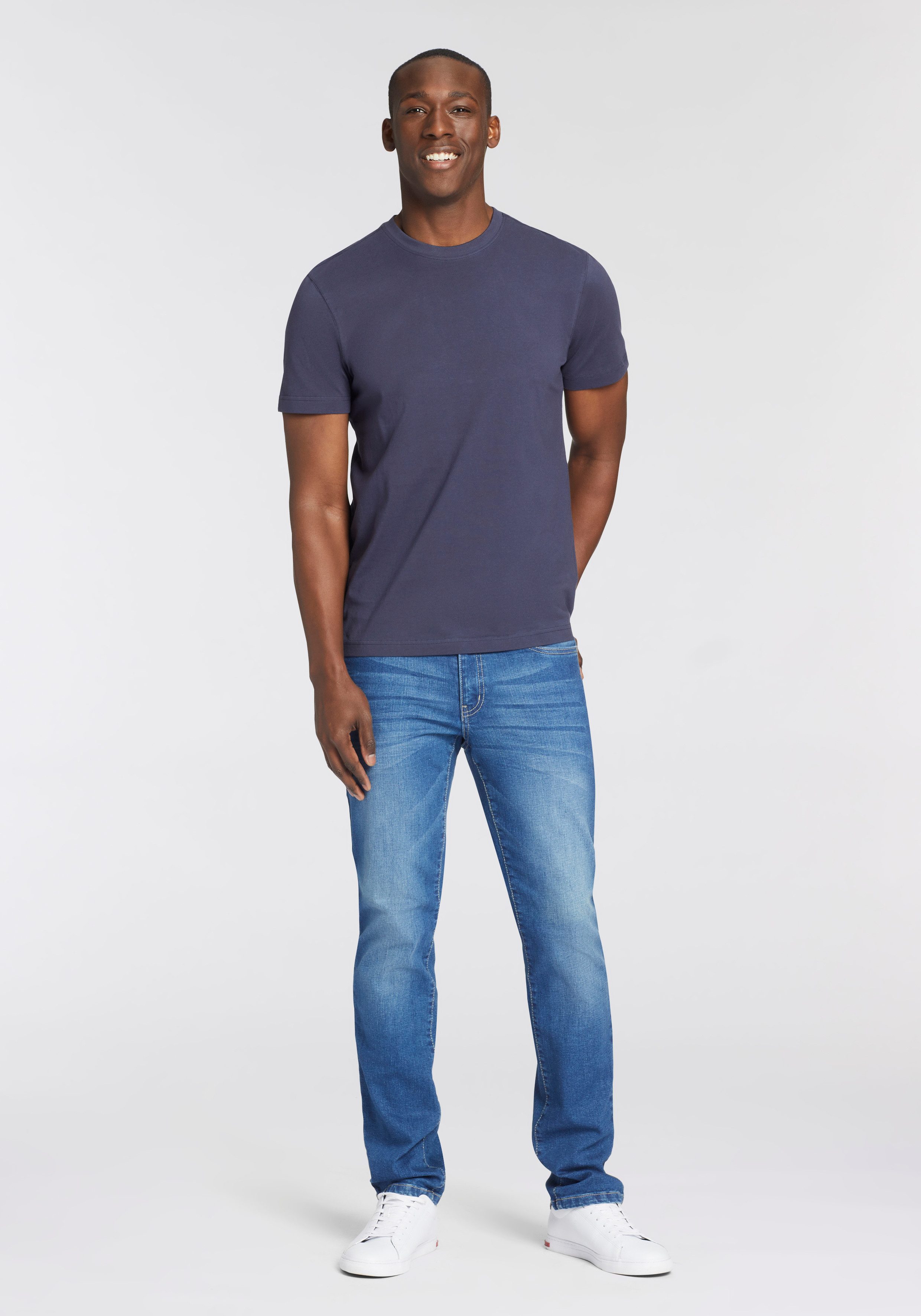 Man's World T-shirt Nieuwe kleuren! Korte mouw, effen kleur, ronde hals, van katoen(3-delig, Set van 3)