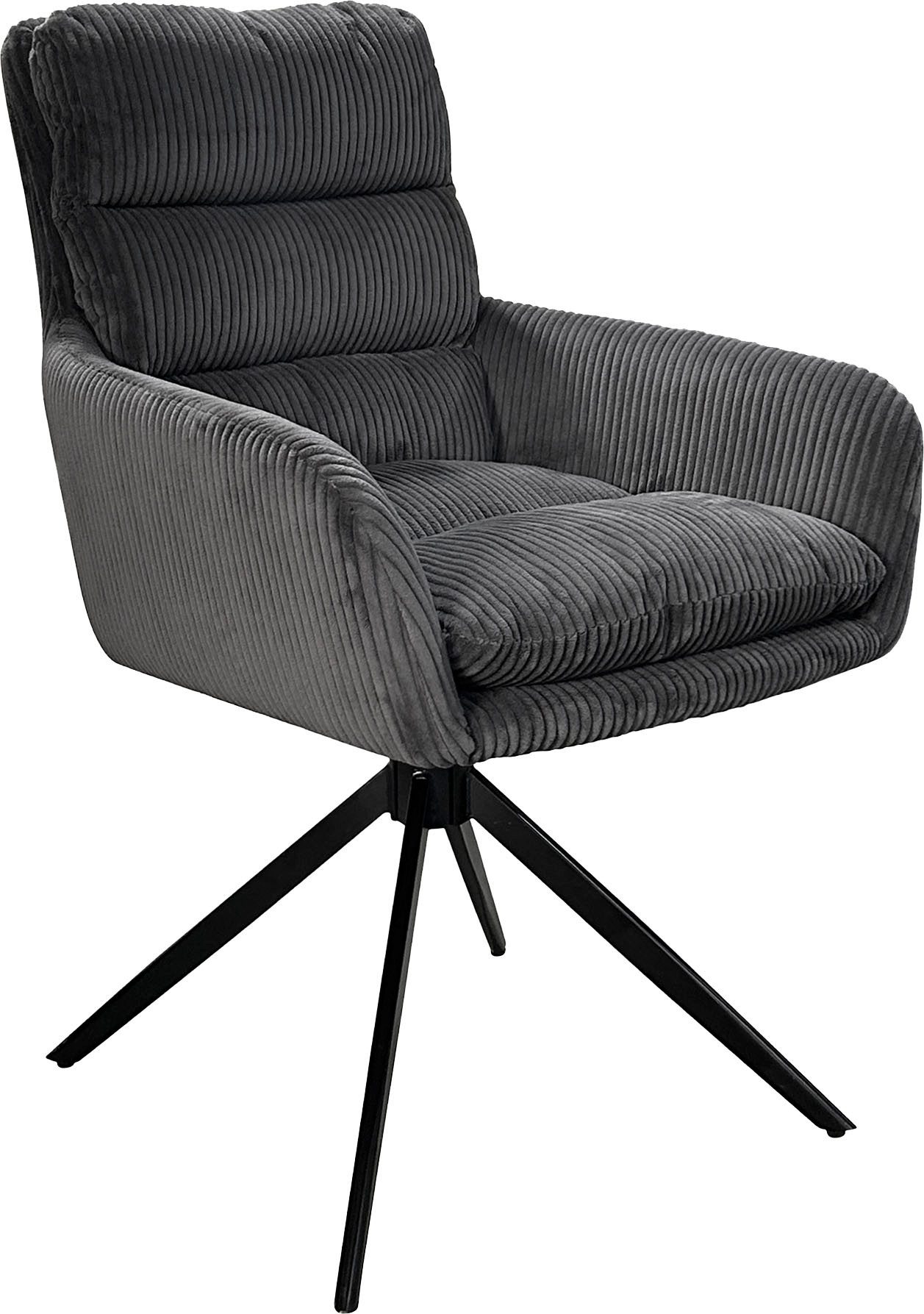 byLIVING Eetkamerstoel Pura (2-stuks set) Zitkuip 360° draaibaar, zwart metaal, armleuningstoel, diverse kleuren (set)