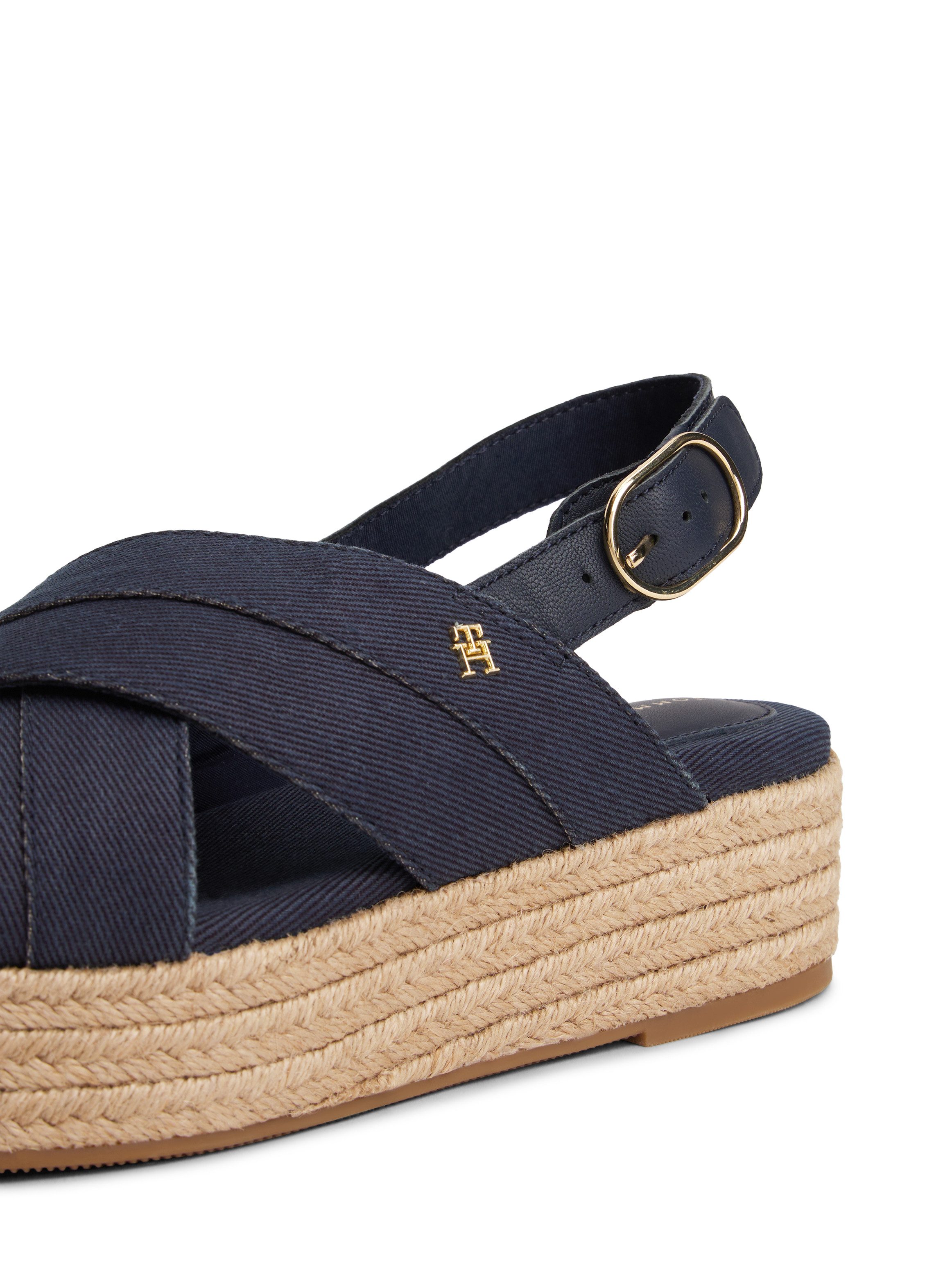 Tommy Hilfiger Sleehaksandaaltjes DENIM ESPADRILLE PLATFORM SANDAL , plateau, riemchensandaal, zomerschoen met verstelbare gesp