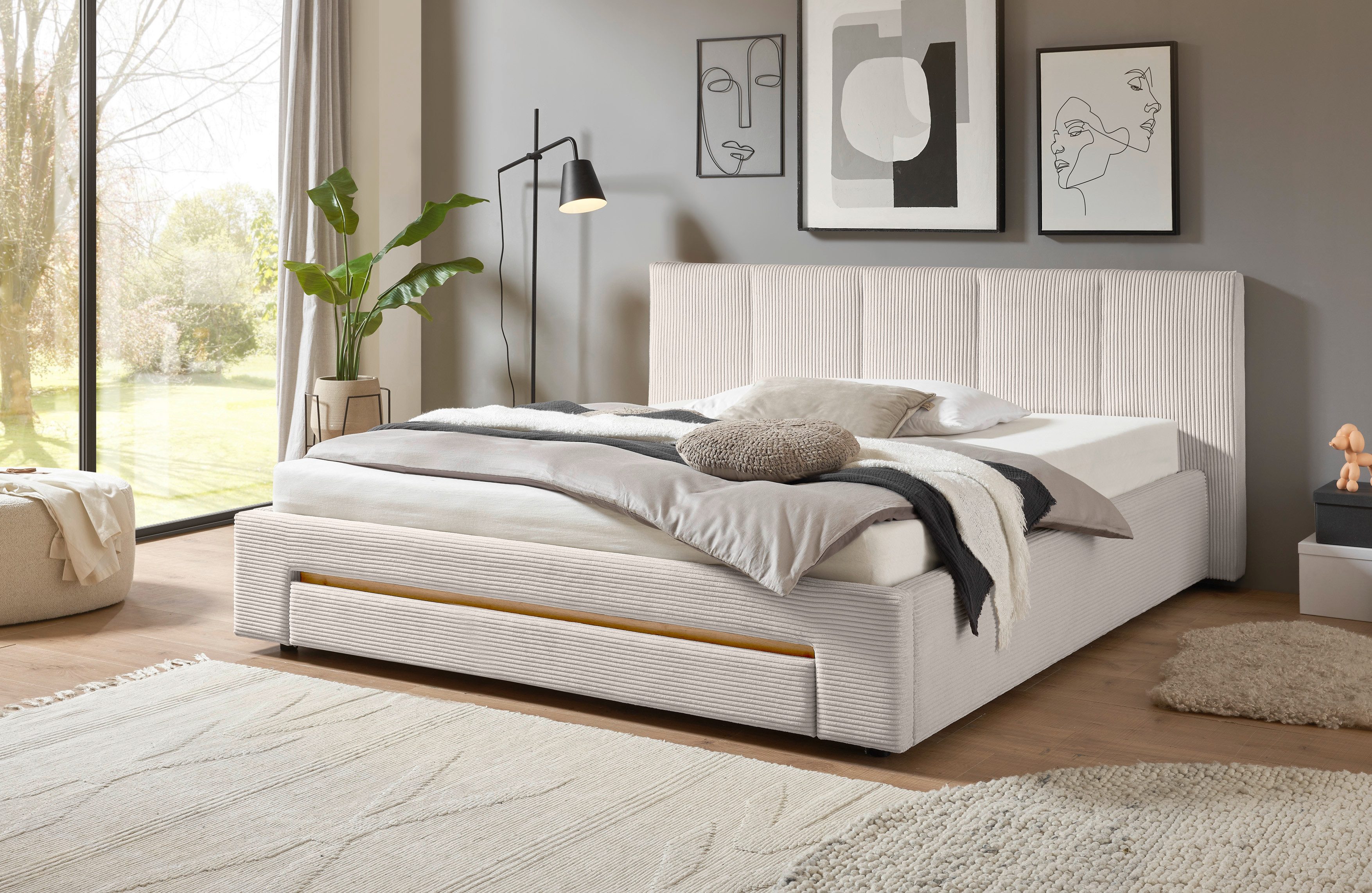 INOSIGN Gestoffeerd bed CiTY/GiRON, bedframe met bedlade, gestoffeerd opbergbed met hondenbed of opberglade, bekleding van corduroy of linnenlook