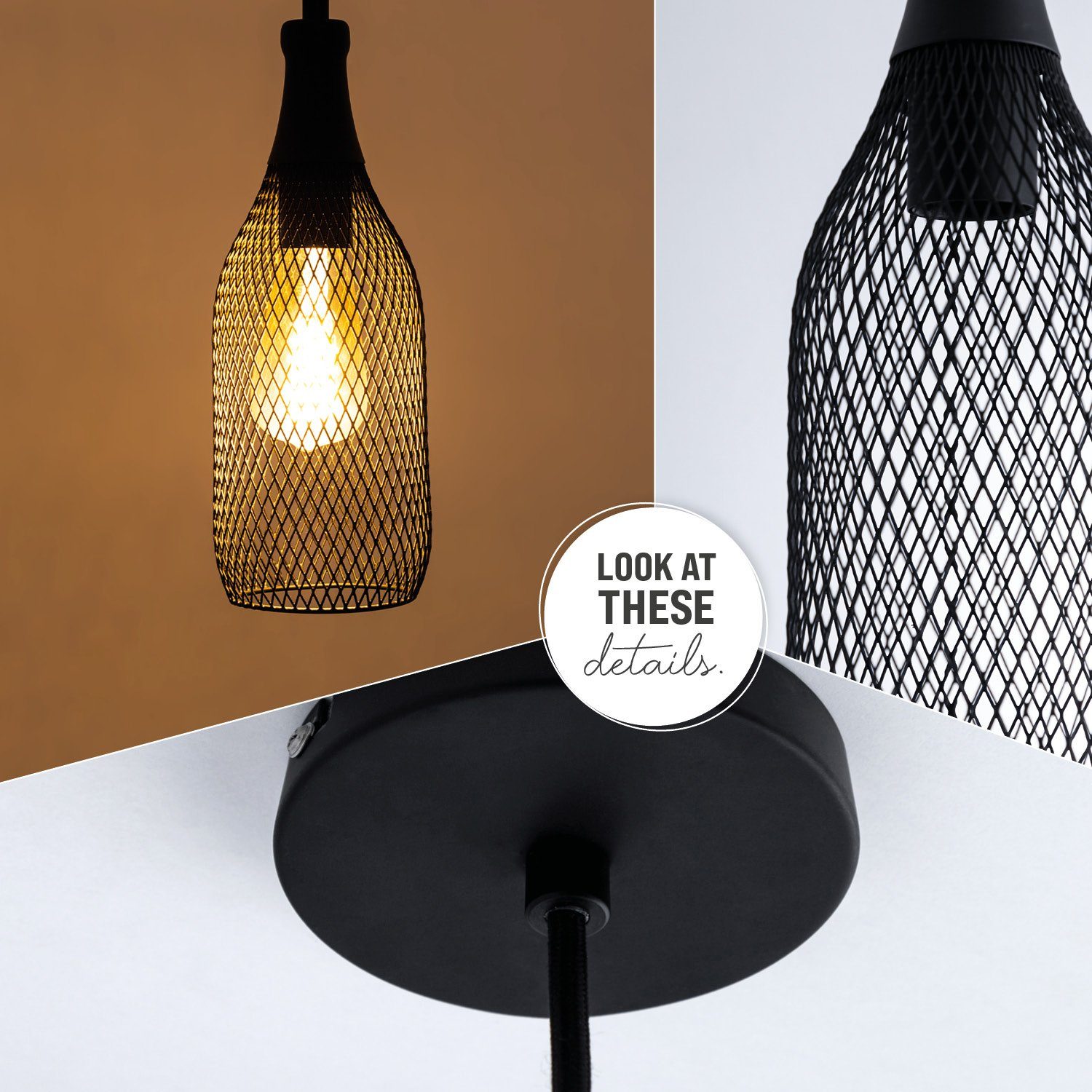 Paco Home Hanglamp DESMOND Hanglamp eetkamer Eettafellamp metaal 1,5m textielen kabel in te korten