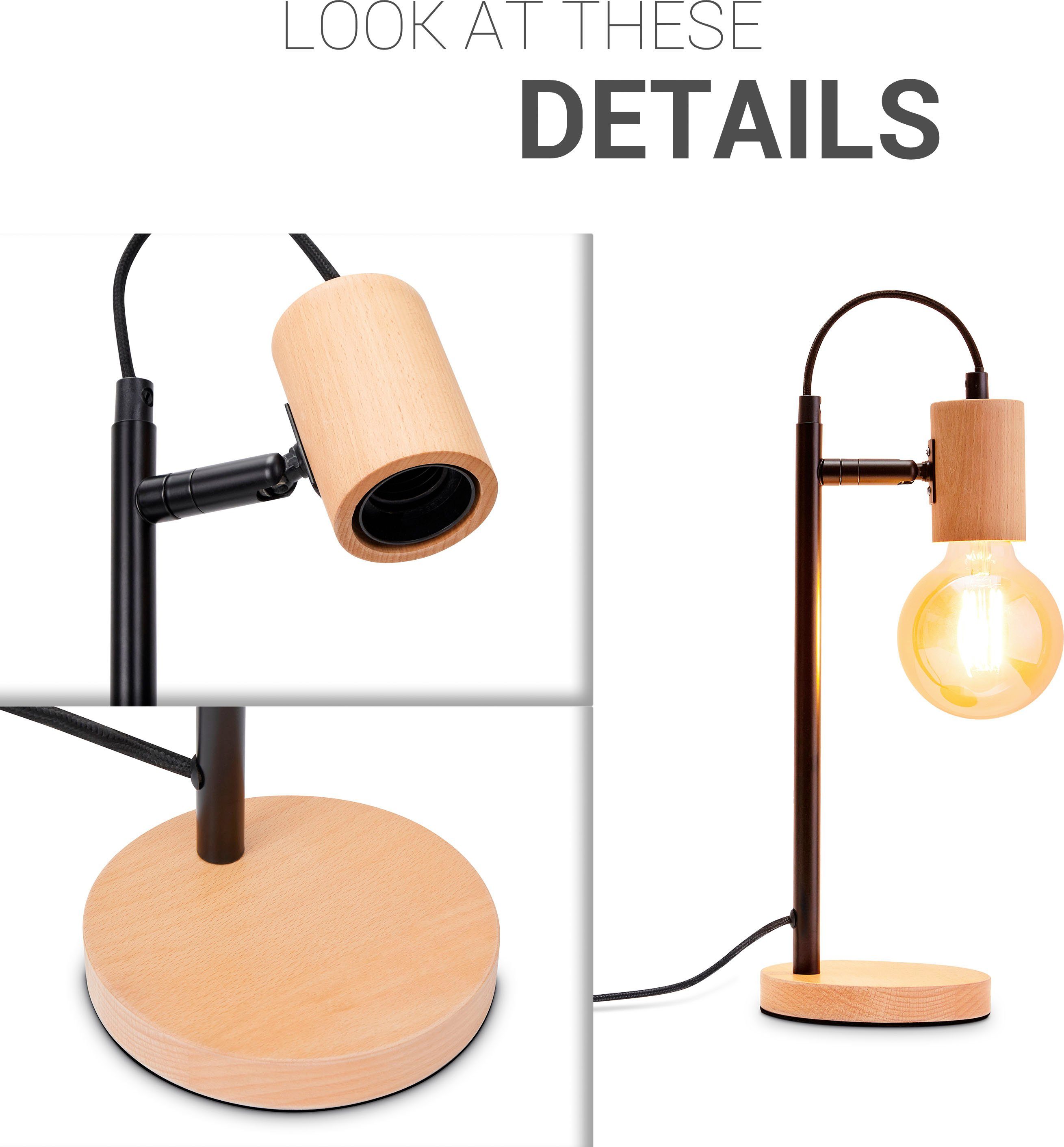 Paco Home Tafellamp Achim LED woonkamer slaapkamer modern tijdloos decor hout E27