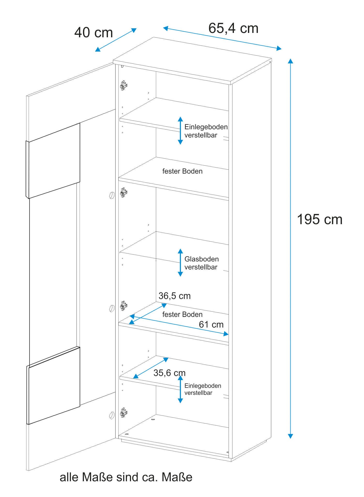 VOGL Möbelfabrik Vitrinekast Hoogte 195 cm