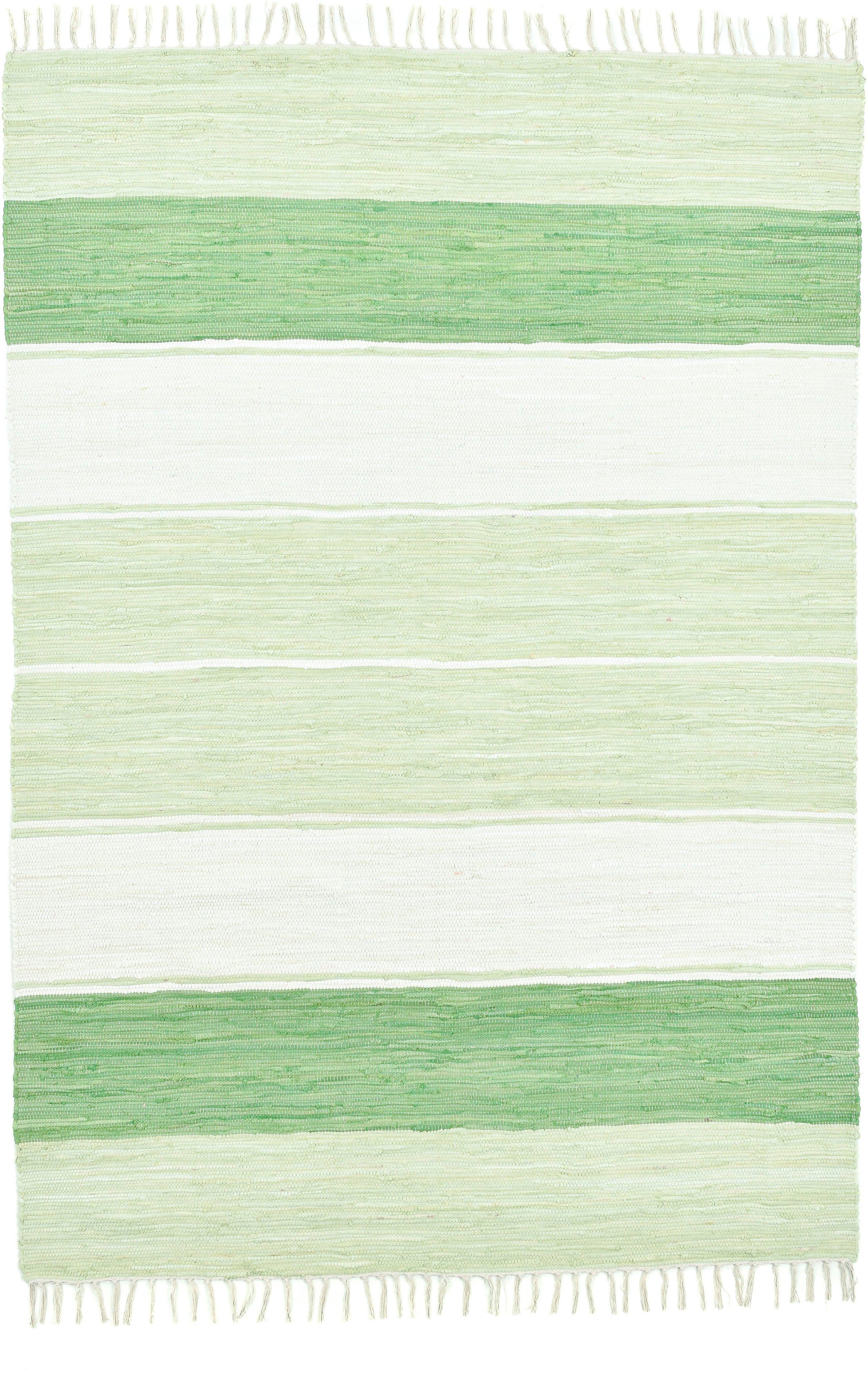 THEKO Vloerkleed Stripe Cotton Platweefsel, gestreept, puur katoen, met de hand geweven, met franje