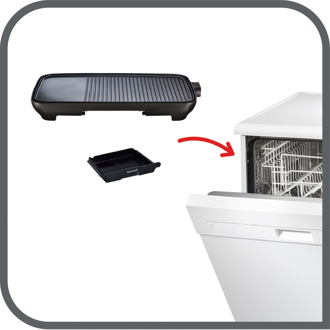Tefal Tafelgrill Malaga, spülmaschinengeeignete Platte und Saftauffangbehälter