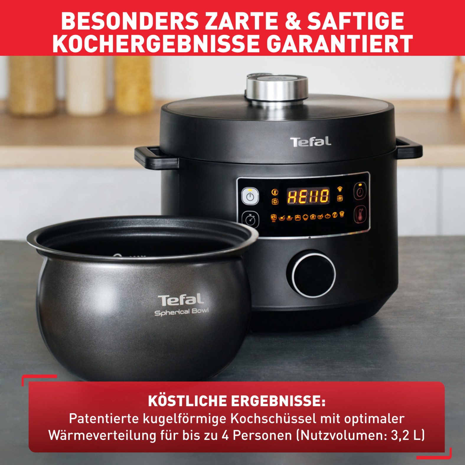 Tefal Multi-cooker CY7548 Turbo Cuisine elektrische snelkookpan, 10 automatische programma’s, veelzijdig