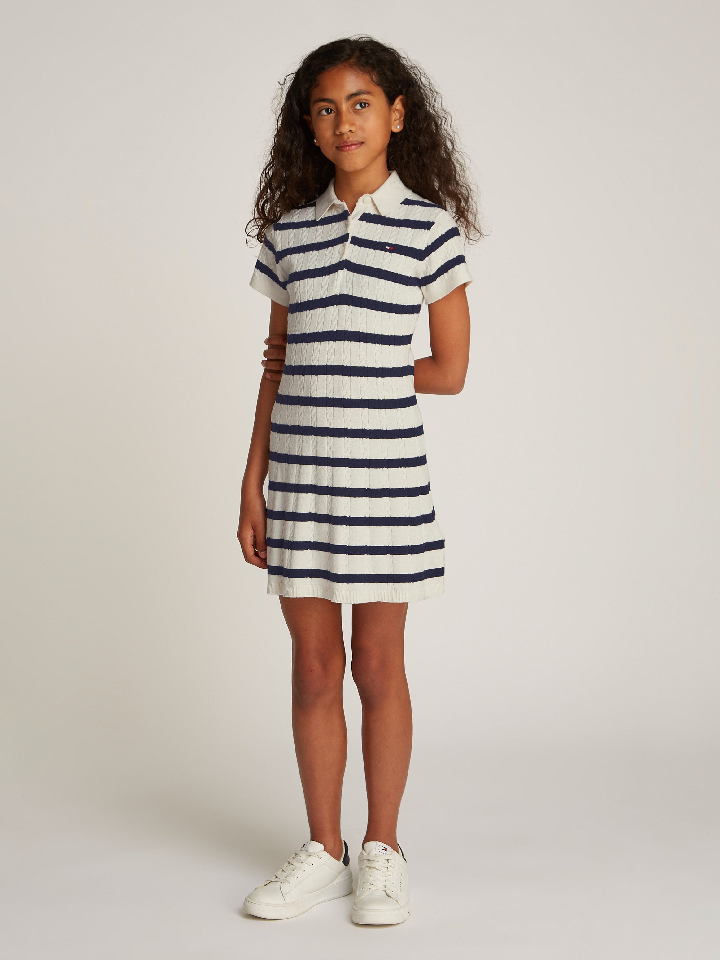 Tommy Hilfiger Gebreide jurk SWEATER DRESS SS met streeppatroon, met kabelpatroon